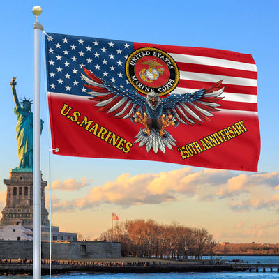 Premium USMC Grommet Flag, 250th Anniversary Marine Corps Flag, Gifts For Marine Veteran, Best Gifts On Father's Day, Veterans Day.
