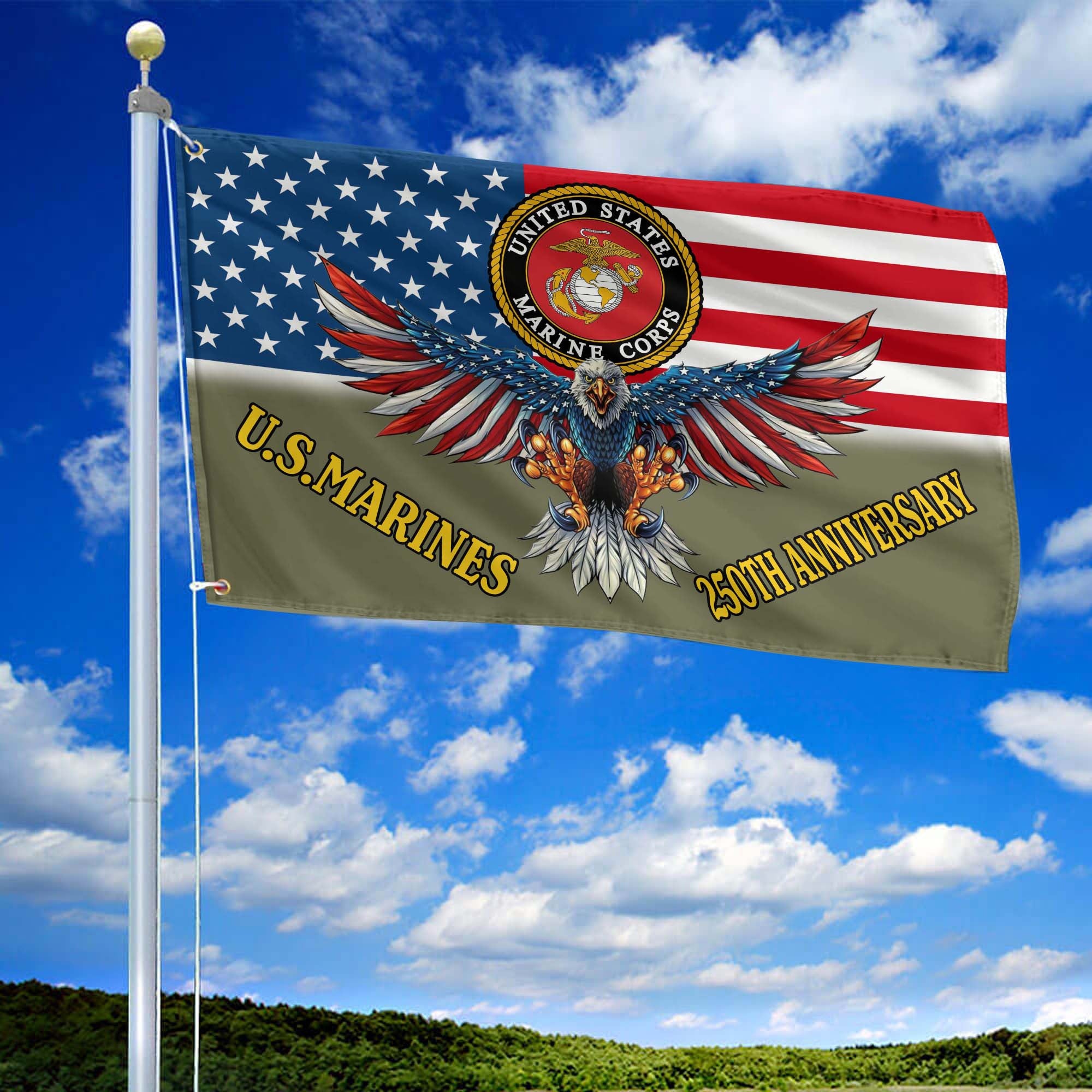 Premium USMC Grommet Flag, 250th Anniversary Marine Corps Flag, Gifts For Marine Veteran, Best Gifts On Father's Day, Veterans Day.