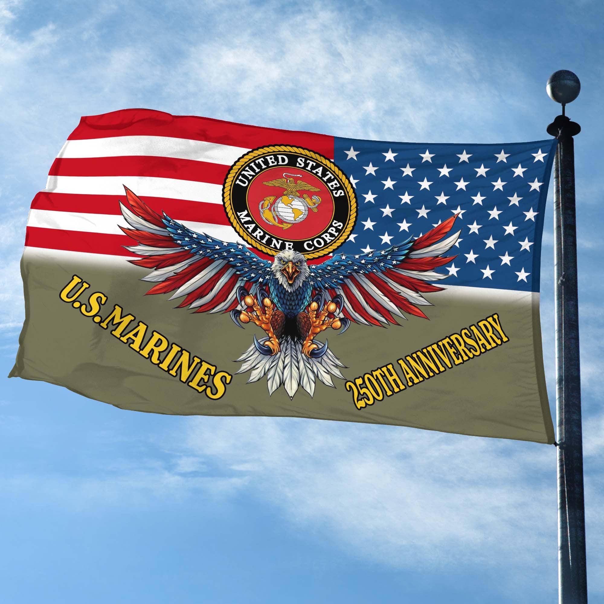 Premium USMC Grommet Flag, 250th Anniversary Marine Corps Flag, Gifts For Marine Veteran, Best Gifts On Father's Day, Veterans Day.