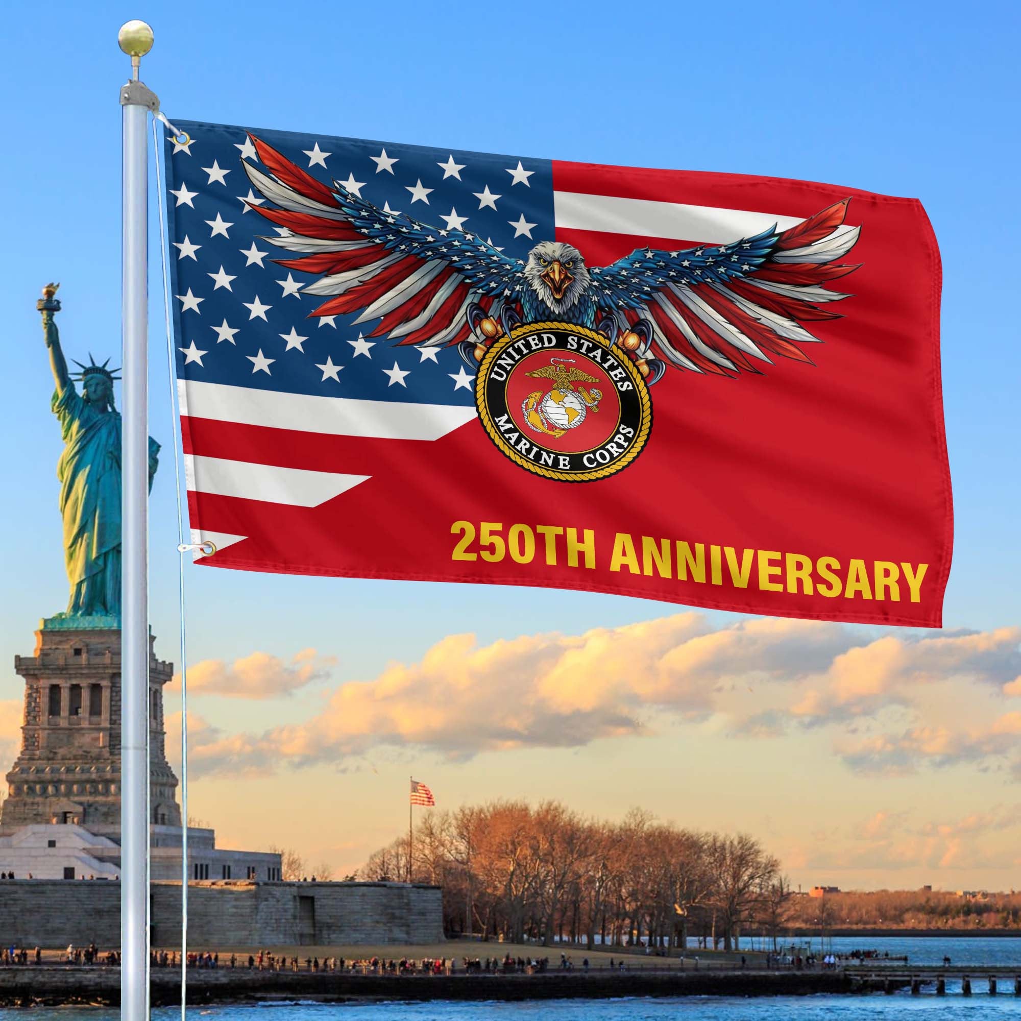 Premium USMC Grommet Flag, 250th Anniversary Marine Corps Flag, Gifts For Marine Veteran, Best Gifts On Father's Day, Veterans Day.