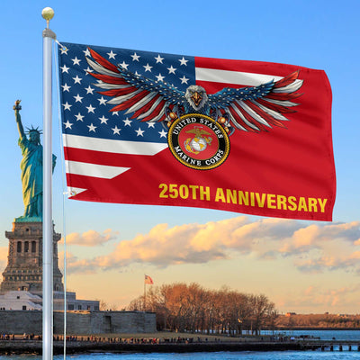 Premium USMC Grommet Flag, 250th Anniversary Marine Corps Flag, Gifts For Marine Veteran, Best Gifts On Father's Day, Veterans Day.