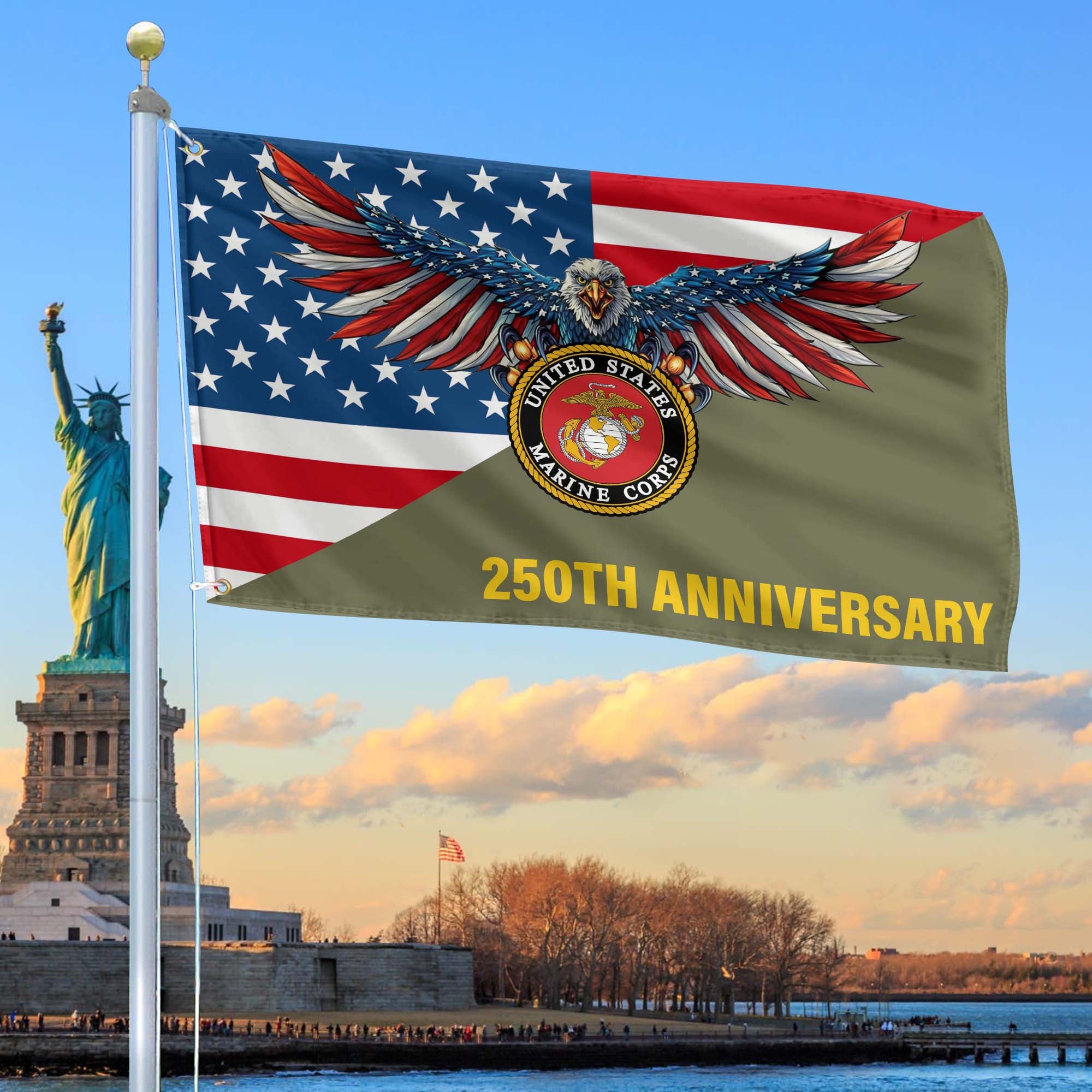 Premium USMC Grommet Flag, 250th Anniversary Marine Corps Flag, Gifts For Marine Veteran, Best Gifts On Father's Day, Veterans Day.