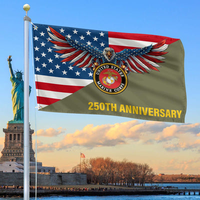 Premium USMC Grommet Flag, 250th Anniversary Marine Corps Flag, Gifts For Marine Veteran, Best Gifts On Father's Day, Veterans Day.