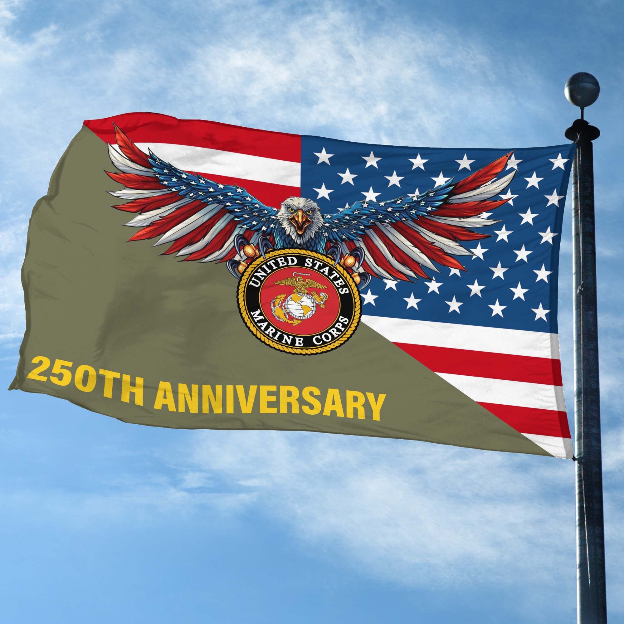 Premium USMC Grommet Flag, 250th Anniversary Marine Corps Flag, Gifts For Marine Veteran, Best Gifts On Father's Day, Veterans Day.