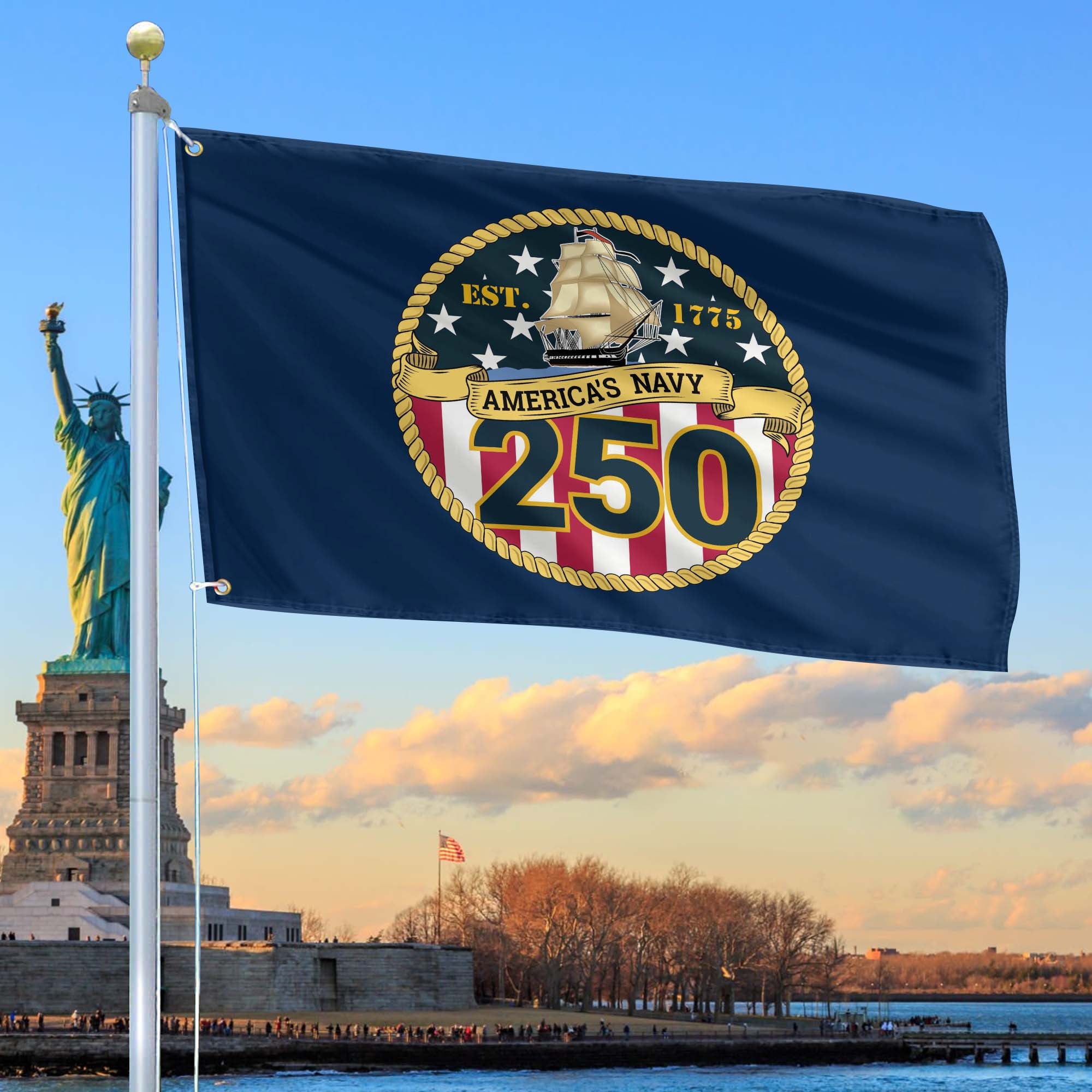 Premium US Navy Grommet Flag, 250th Anniversary Navy Flag, Gifts For Navy Veteran, Best Gifts On Father's Day, Veterans Day.