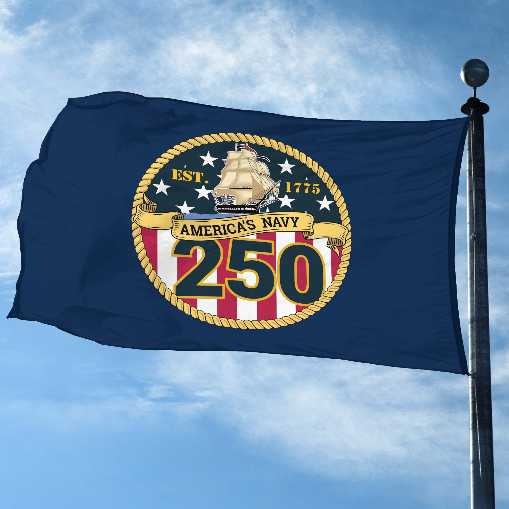 Premium US Navy Grommet Flag, 250th Anniversary Navy Flag, Gifts For Navy Veteran, Best Gifts On Father's Day, Veterans Day.