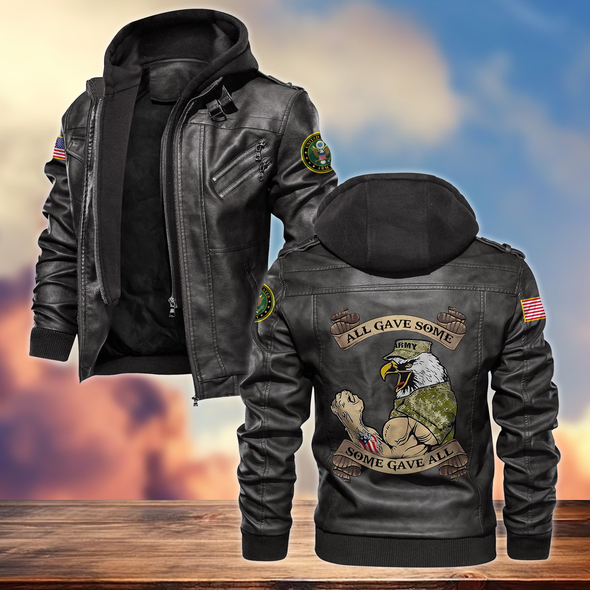 Premium US Army Veteran Leather Jacket, Gifts For Army Veteran, Gifts On Father's Day, Armed Forces Day, Veterans Day.