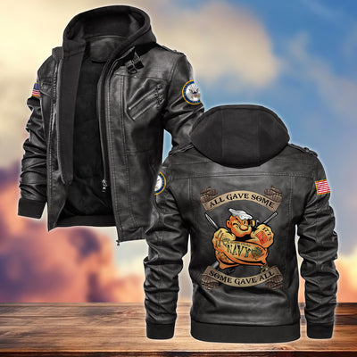 Premium US Navy Veteran Leather Jacket, Gifts For Navy Veteran, Gifts On Father's Day, Armed Forces Day, Veterans Day.