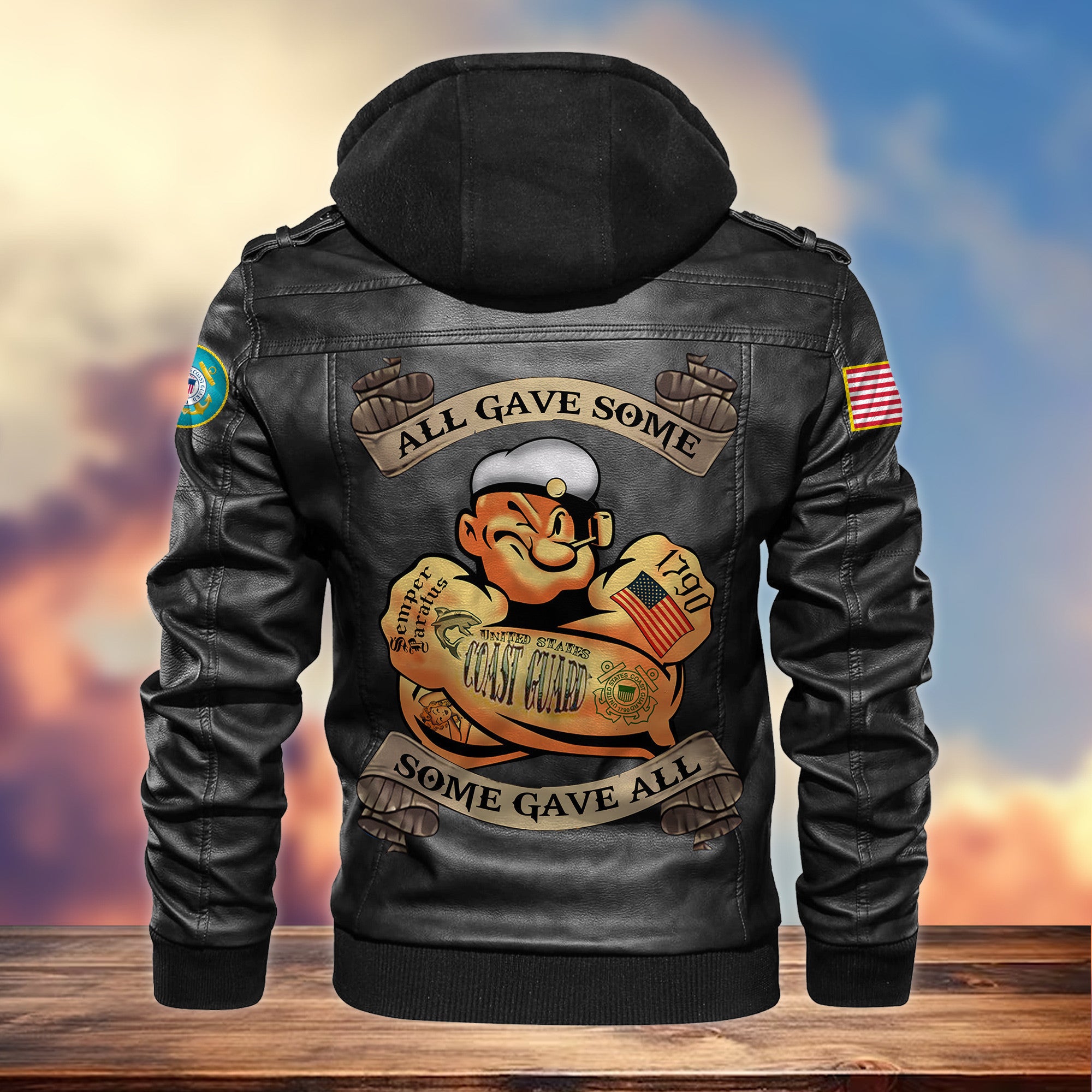 Premium USCG Veteran Leather Jacket, Gifts For Coast Guard Veteran, Gifts On Father's Day, Armed Forces Day, Veterans Day.