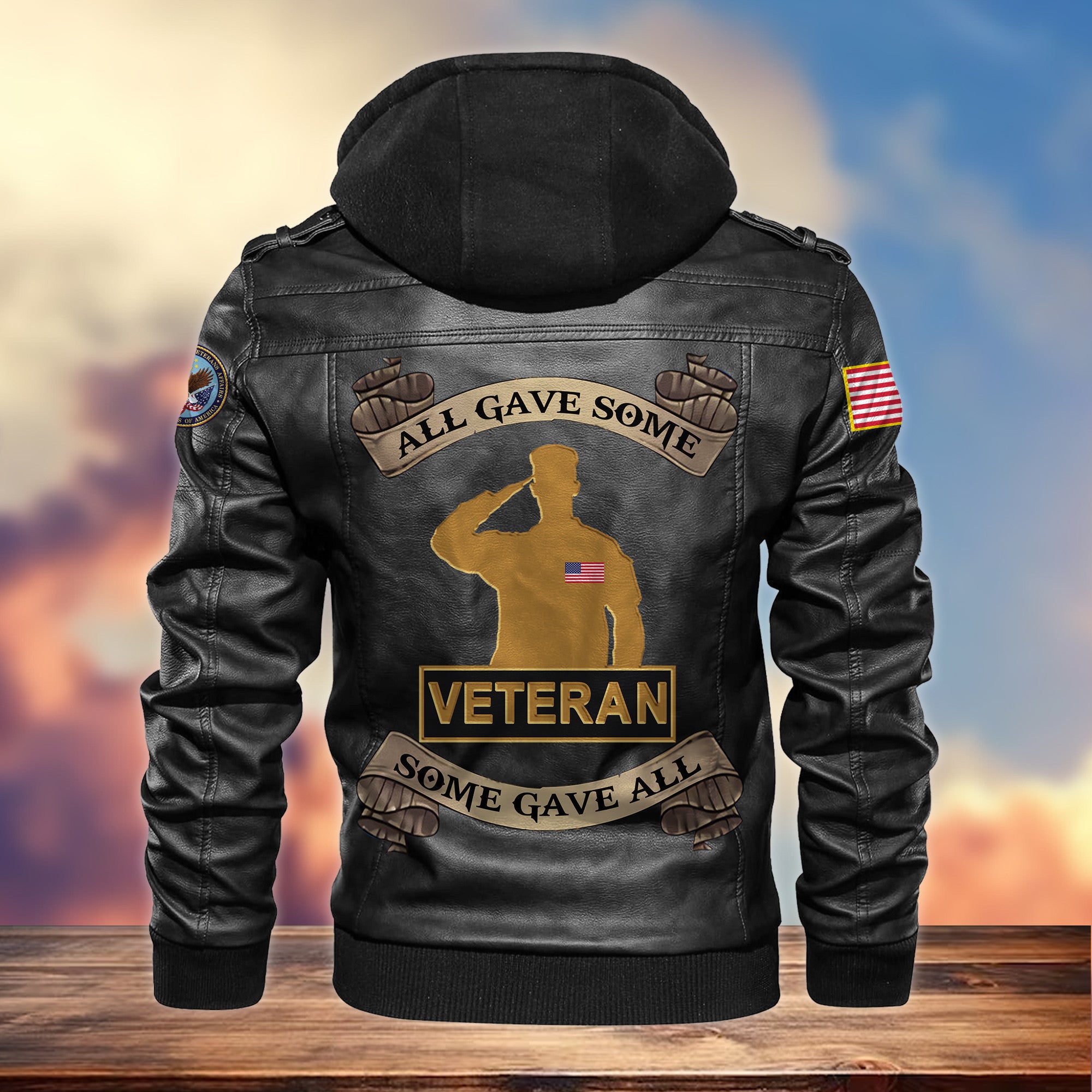 Premium US Veteran Leather Jacket, Gifts For US Veteran, Gifts On Father's Day, Armed Forces Day, Veterans Day.