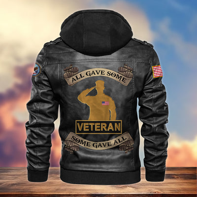 Premium US Veteran Leather Jacket, Gifts For US Veteran, Gifts On Father's Day, Armed Forces Day, Veterans Day.