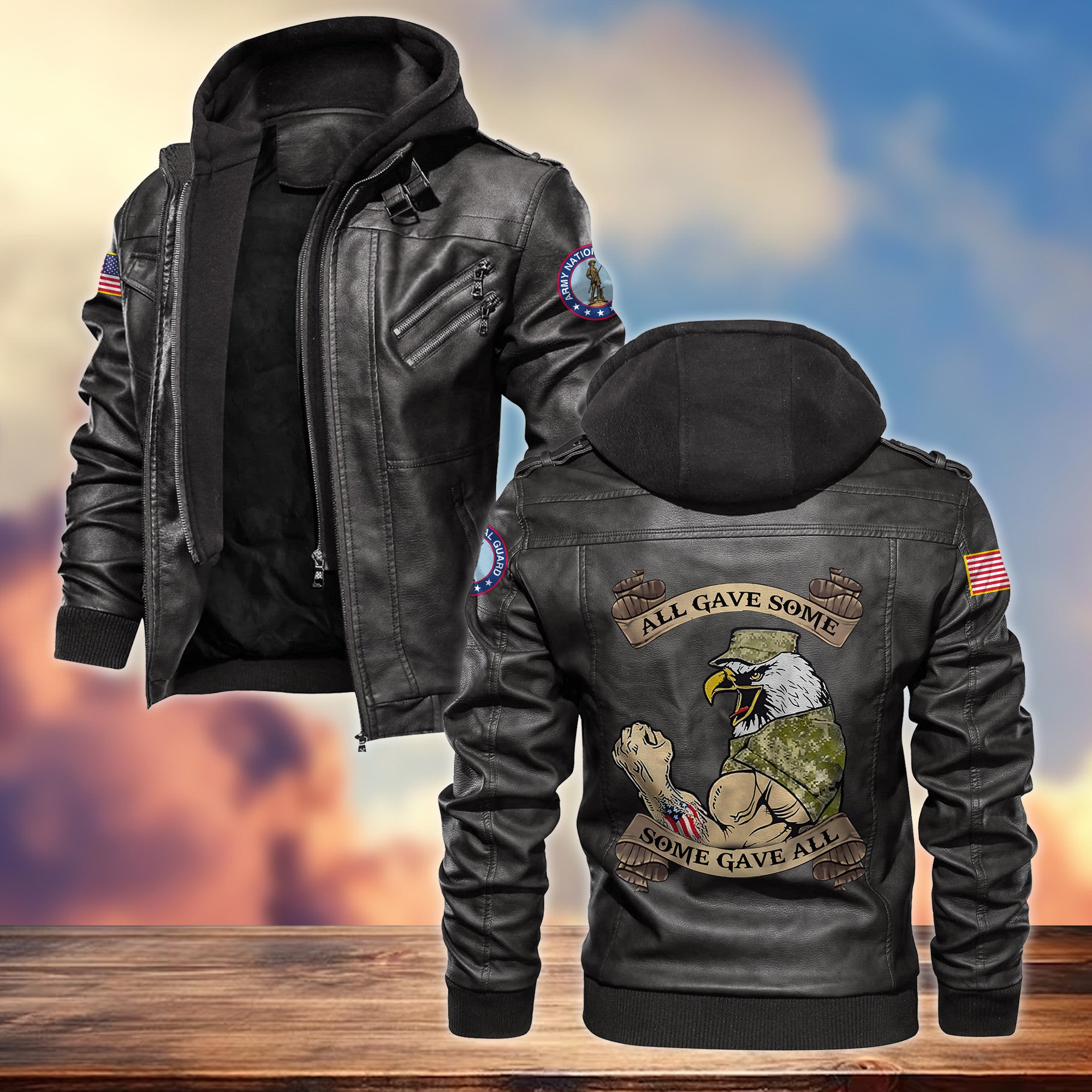 Premium US Army National Guard Veteran Leather Jacket, Gifts For Army National Guard Veteran, Gifts On Father's Day, Armed Forces Day, Veterans Day.