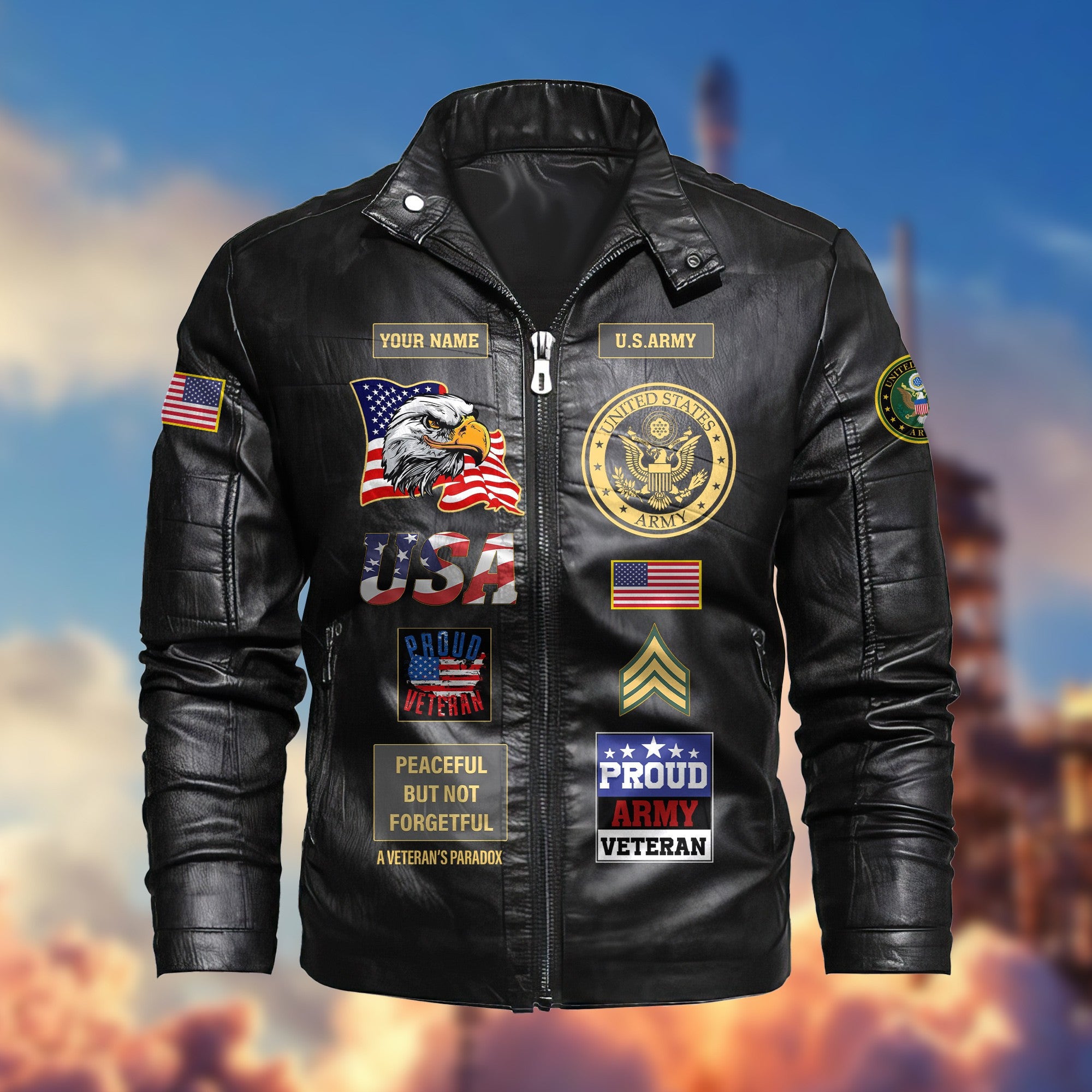 Premium Personalized US Army Veteran Leather Jacket, Gifts For Army Veteran, Gifts On Father's Day, Armed Forces Day, Veterans Day.