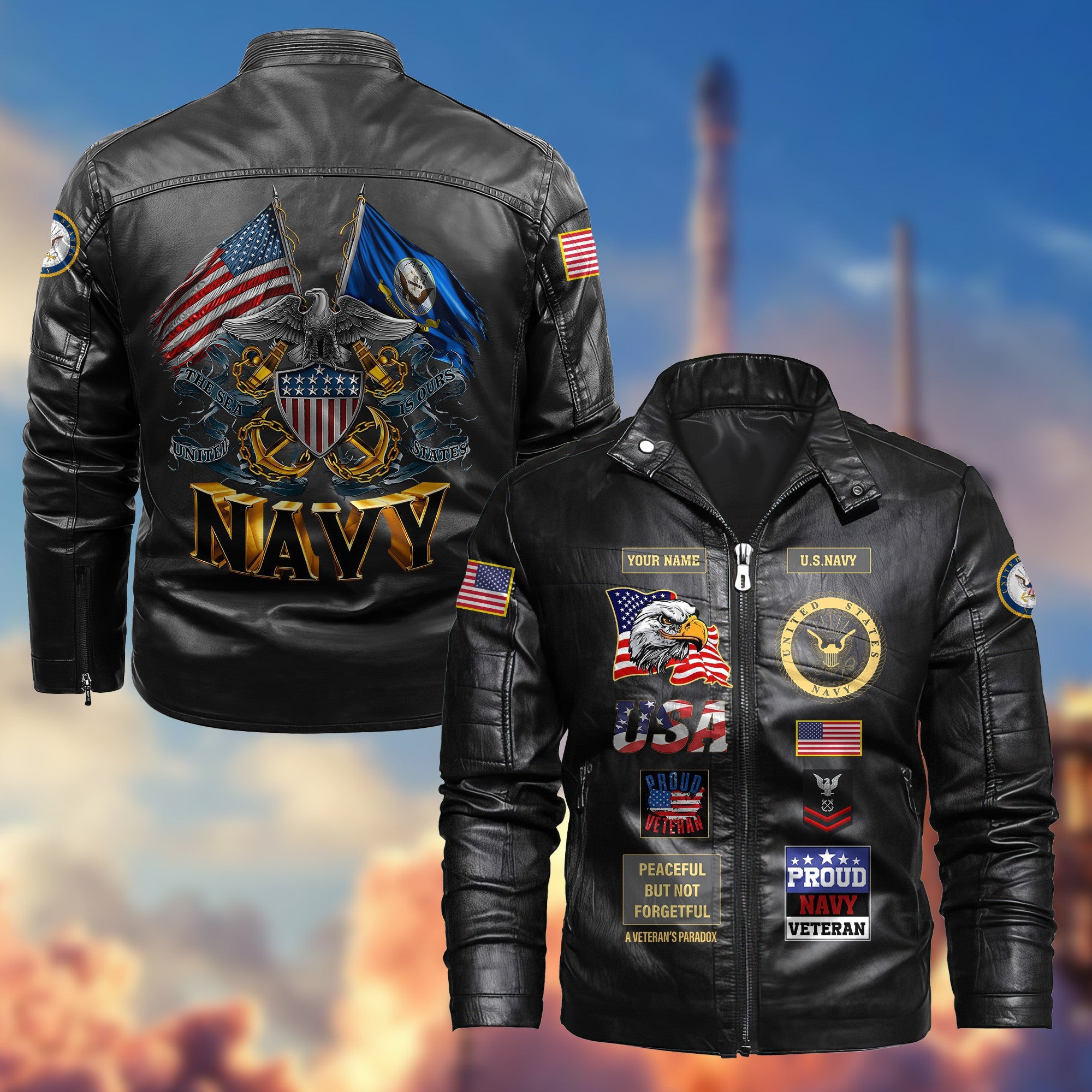 Premium Personalized US Navy Veteran Leather Jacket, Gifts For Navy Veteran, Gifts On Father's Day, Armed Forces Day, Veterans Day.