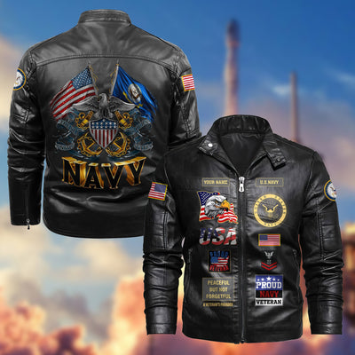 Premium Personalized US Navy Veteran Leather Jacket, Gifts For Navy Veteran, Gifts On Father's Day, Armed Forces Day, Veterans Day.