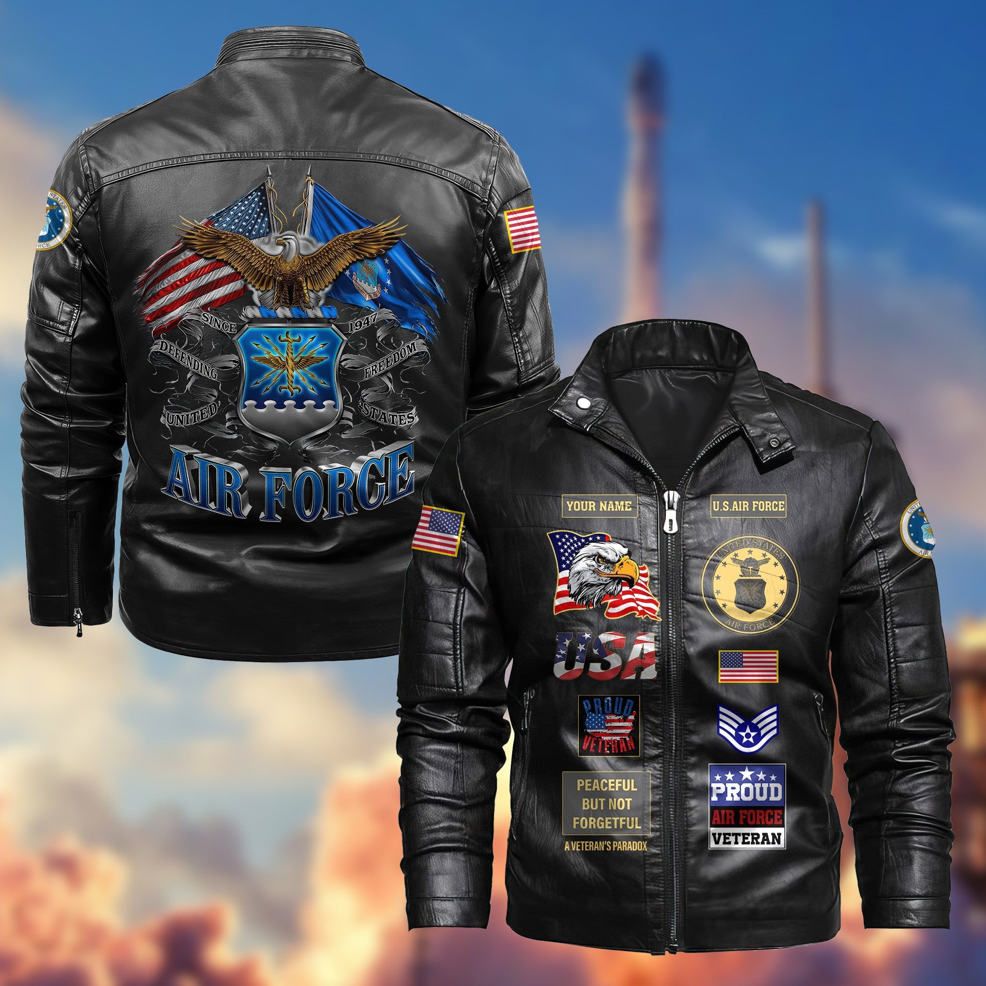 Premium Personalized USAF Veteran Leather Jacket, Gifts For Air Force Veteran, Gifts On Father's Day, Armed Forces Day, Veterans Day.