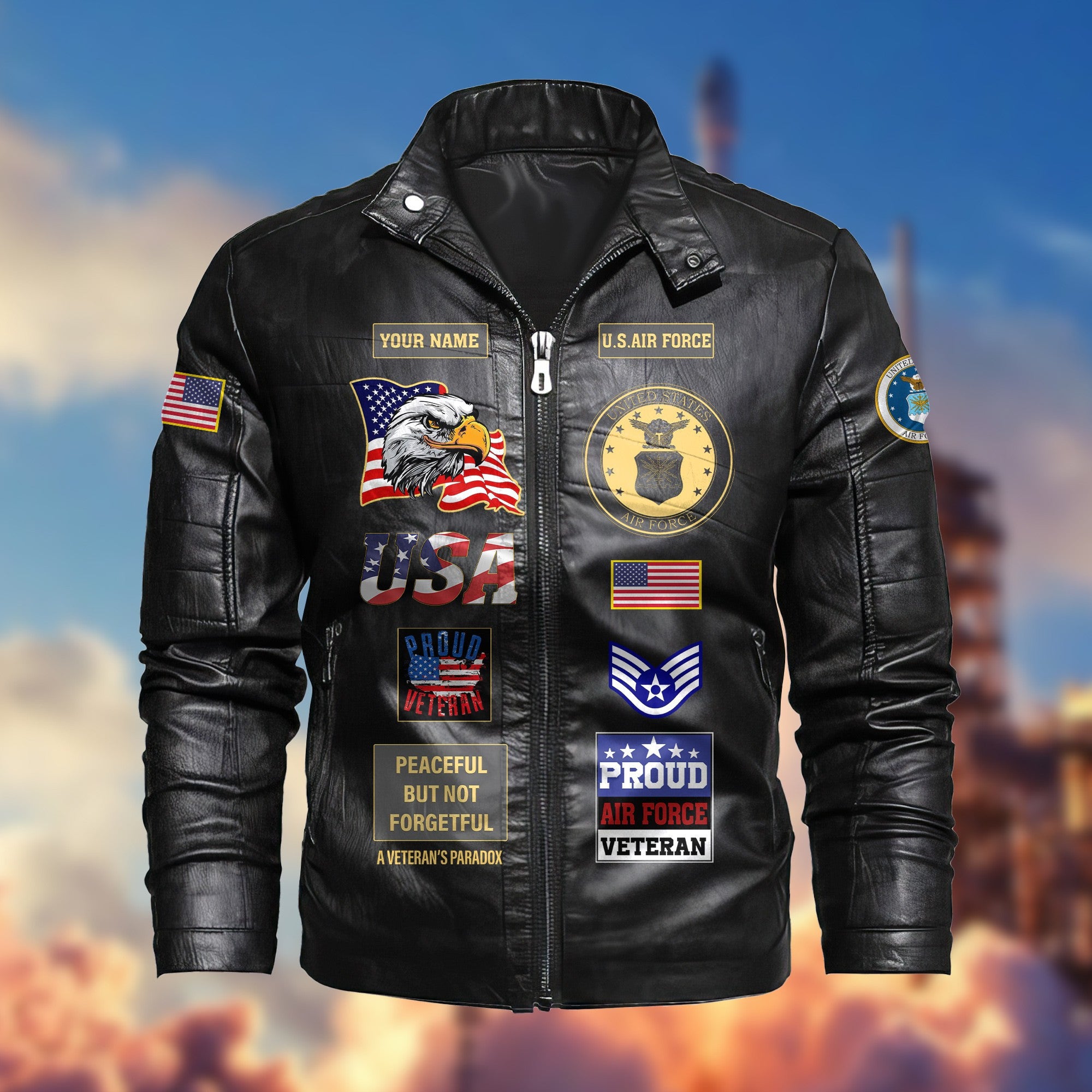 Premium Personalized USAF Veteran Leather Jacket, Gifts For Air Force Veteran, Gifts On Father's Day, Armed Forces Day, Veterans Day.