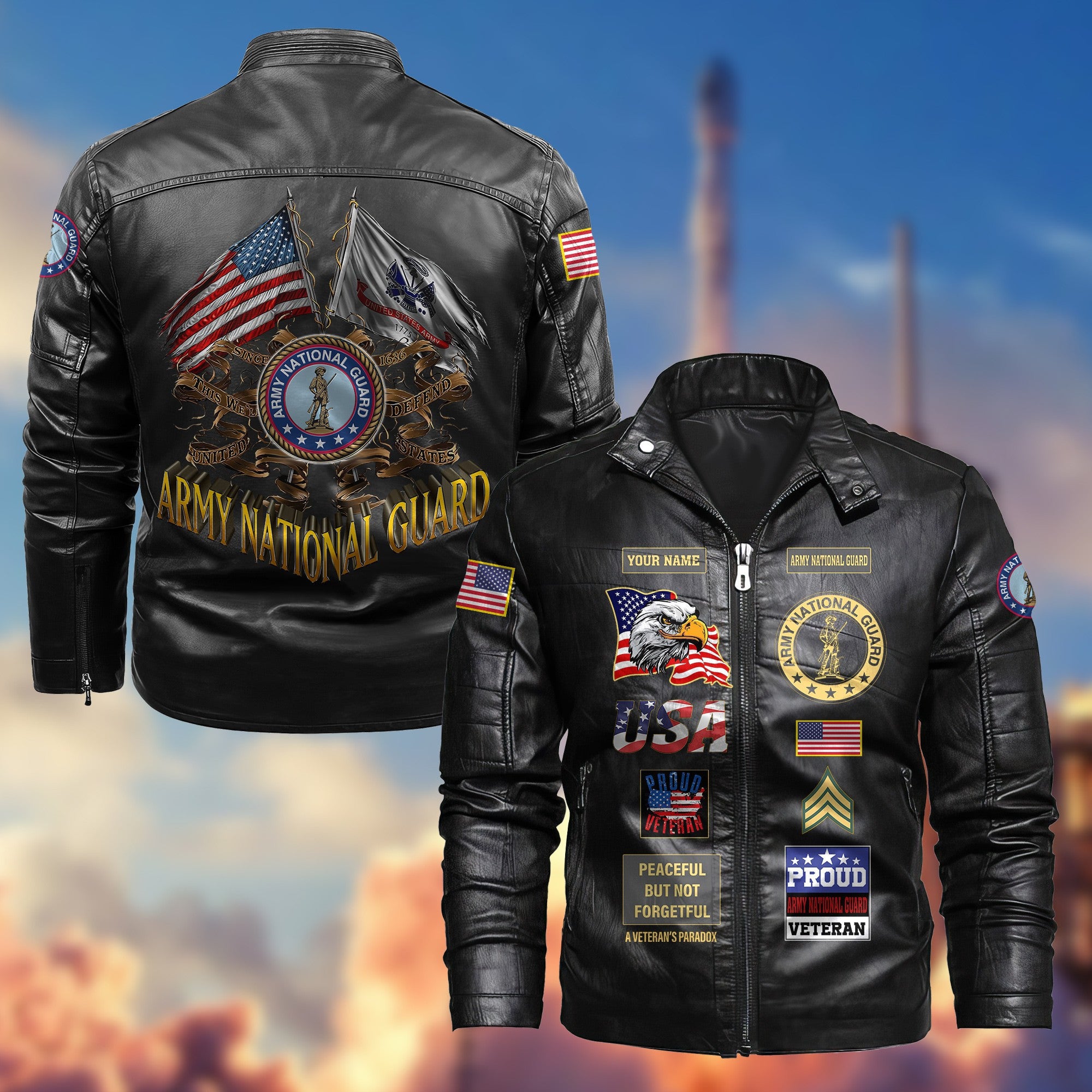 Premium Personalized US Army National Guard Veteran Leather Jacket, Gifts For Army National Guard Veteran, Gifts On Father's Day, Armed Forces Day, Veterans Day.