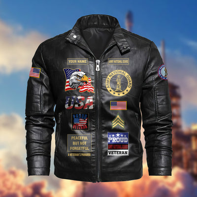 Premium Personalized US Army National Guard Veteran Leather Jacket, Gifts For Army National Guard Veteran, Gifts On Father's Day, Armed Forces Day, Veterans Day.