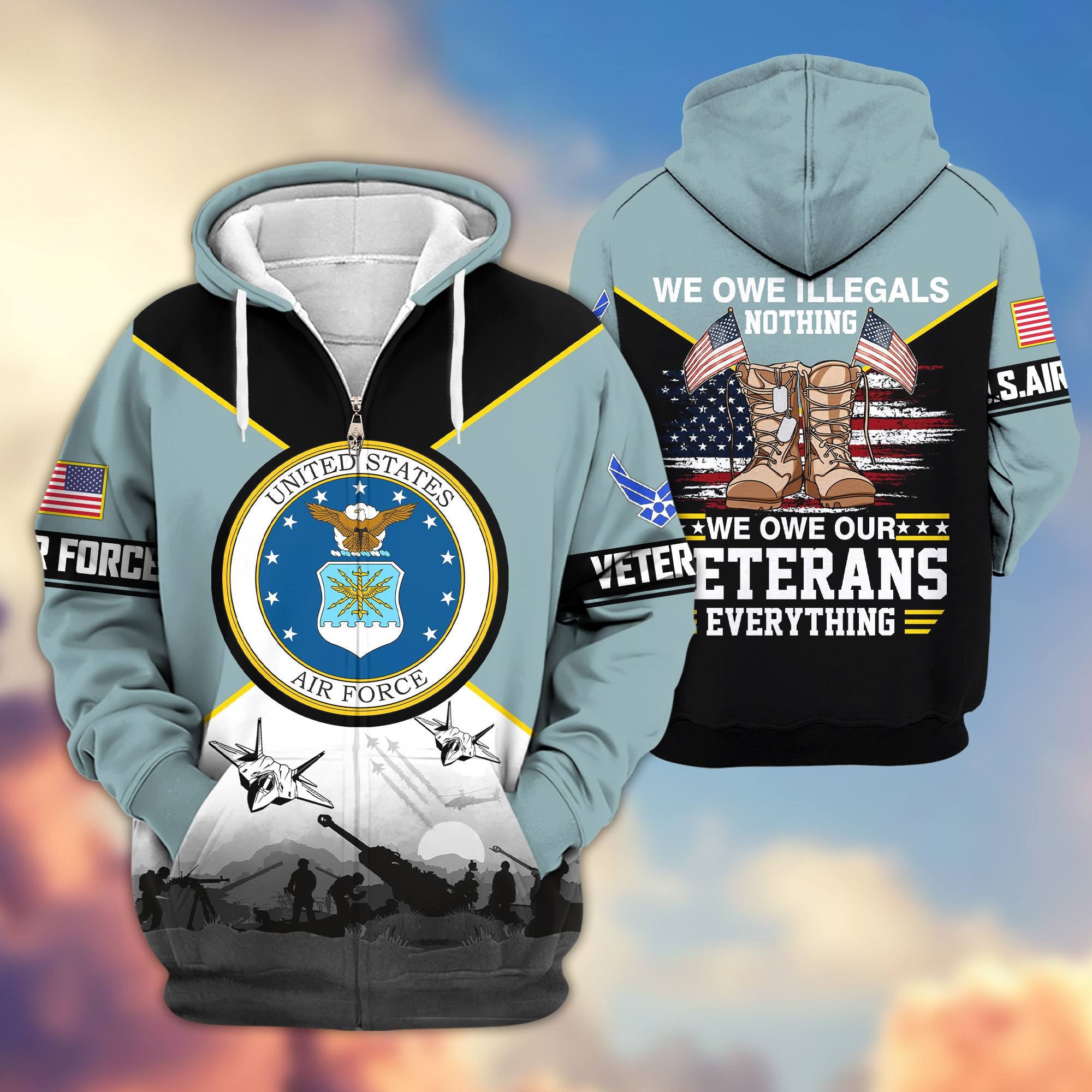 Premium US Veterans Zip Hoodie, Gifts For US Veterans, Gifts On Father's Day, Veterans Day.
