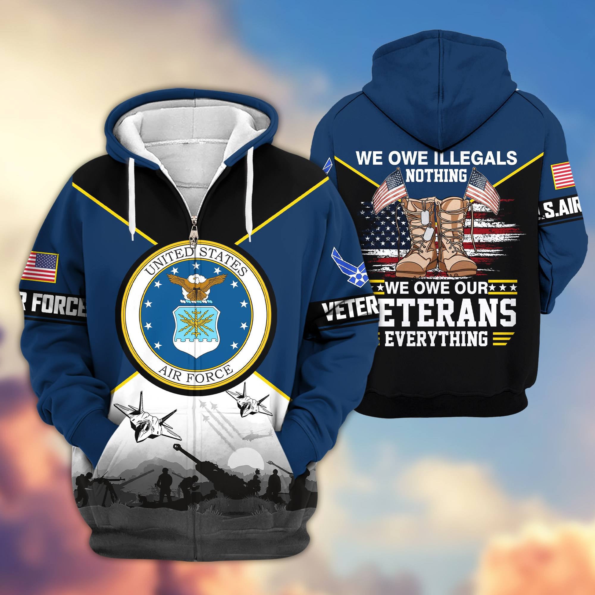 Premium US Veterans Zip Hoodie, Gifts For US Veterans, Gifts On Father's Day, Veterans Day.