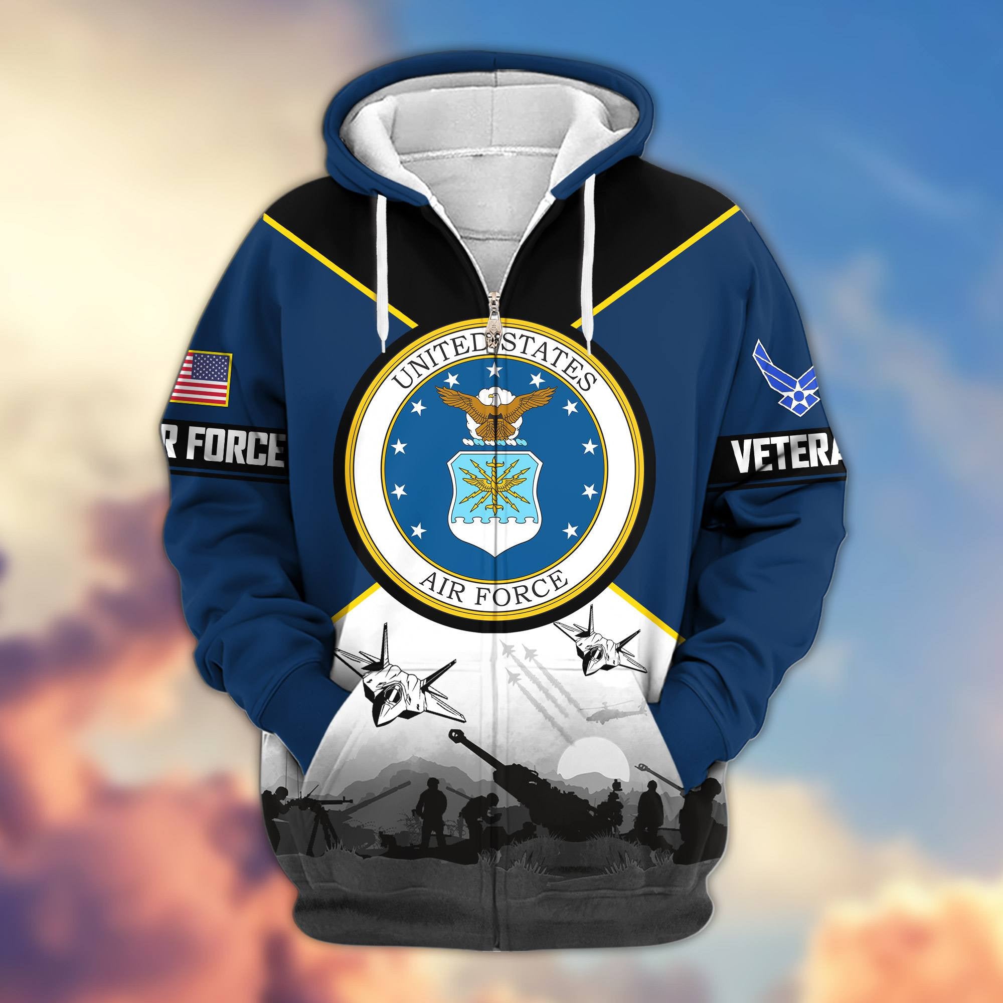 Premium US Veterans Zip Hoodie, Gifts For US Veterans, Gifts On Father's Day, Veterans Day.