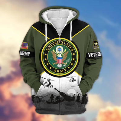 Premium US Veterans Zip Hoodie, Gifts For US Veterans, Gifts On Father's Day, Veterans Day.