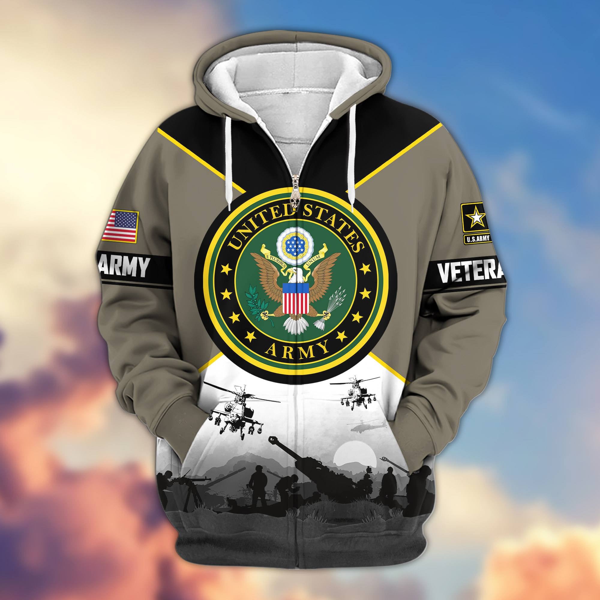 Premium US Veterans Zip Hoodie, Gifts For US Veterans, Gifts On Father's Day, Veterans Day.