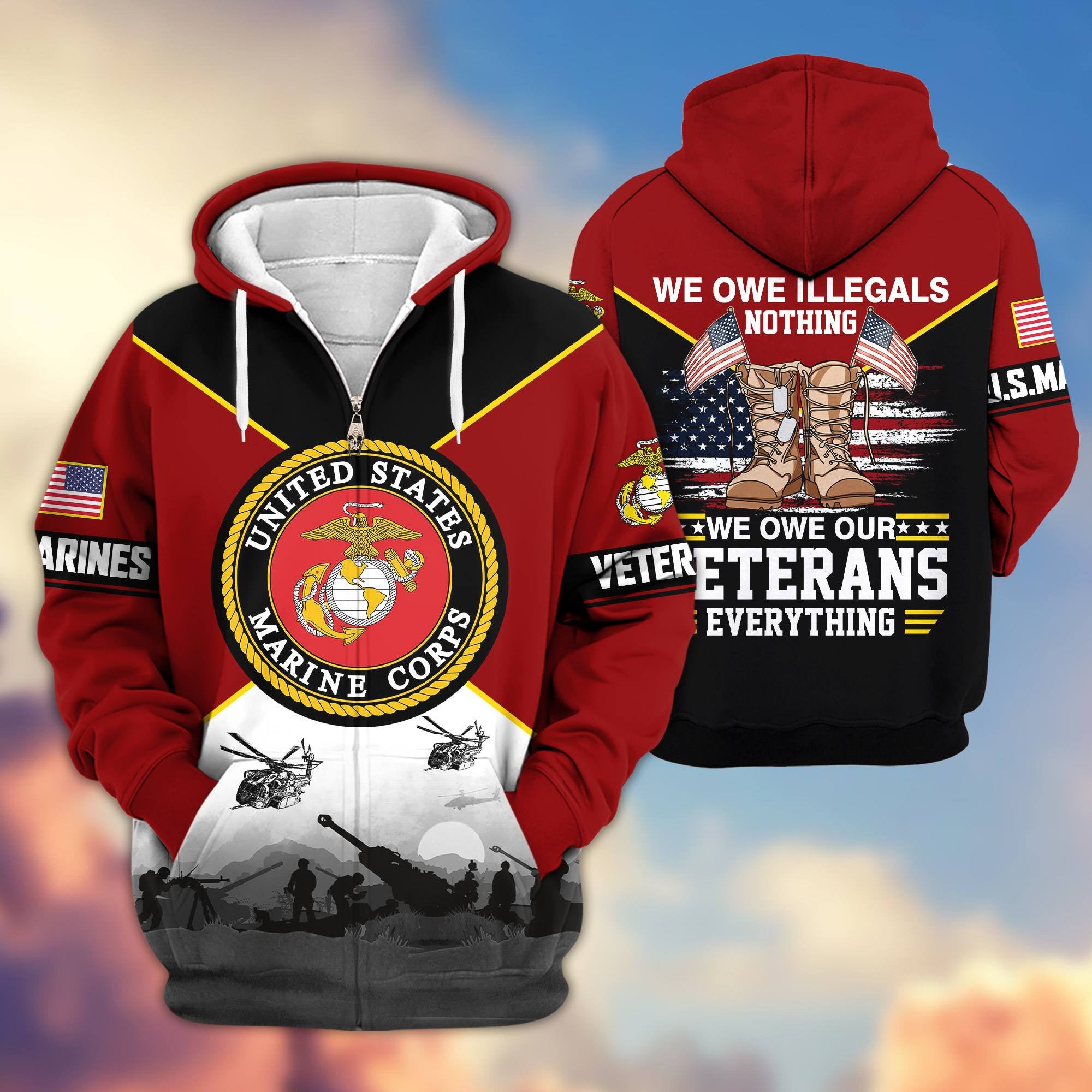 Premium US Veterans Zip Hoodie, Gifts For US Veterans, Gifts On Father's Day, Veterans Day.