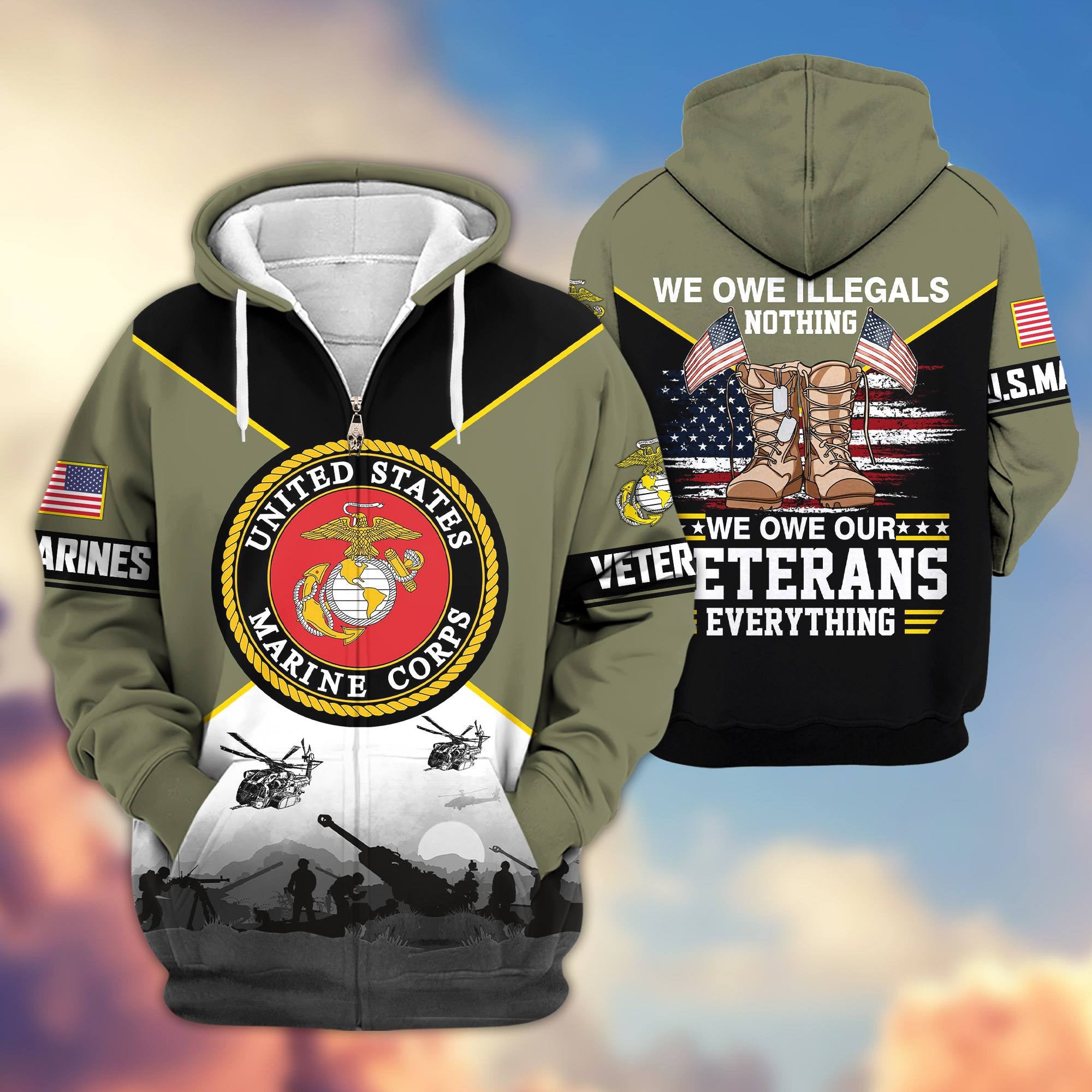 Premium US Veterans Zip Hoodie, Gifts For US Veterans, Gifts On Father's Day, Veterans Day.