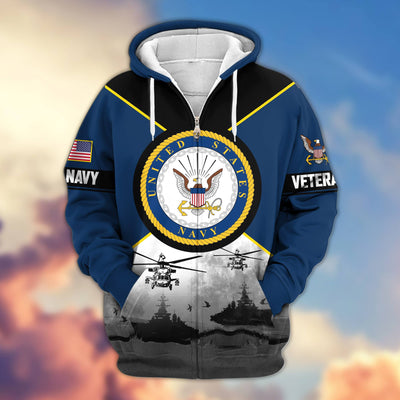 Premium US Veterans Zip Hoodie, Gifts For US Veterans, Gifts On Father's Day, Veterans Day.