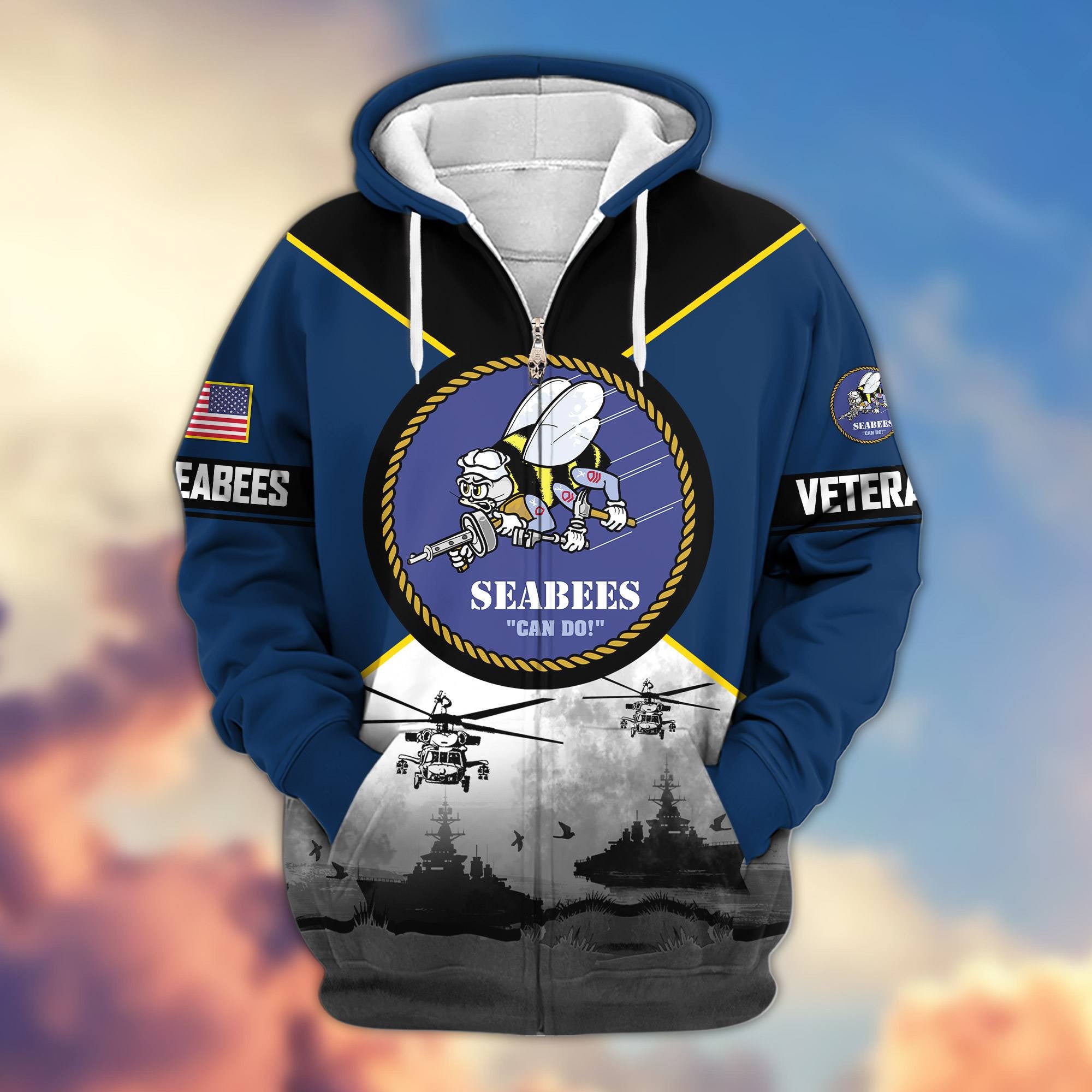Premium US Veterans Zip Hoodie, Gifts For US Veterans, Gifts On Father's Day, Veterans Day.