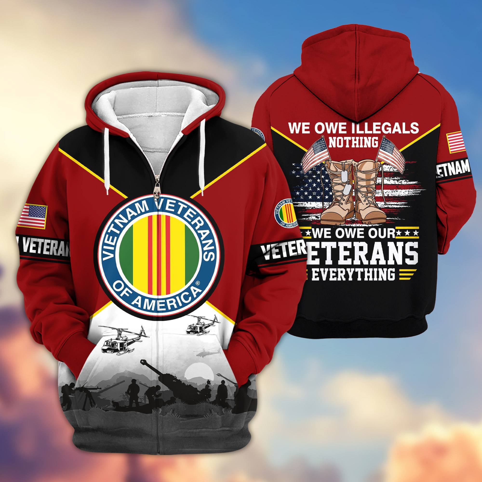 Premium US Veterans Zip Hoodie, Gifts For US Veterans, Gifts On Father's Day, Veterans Day.