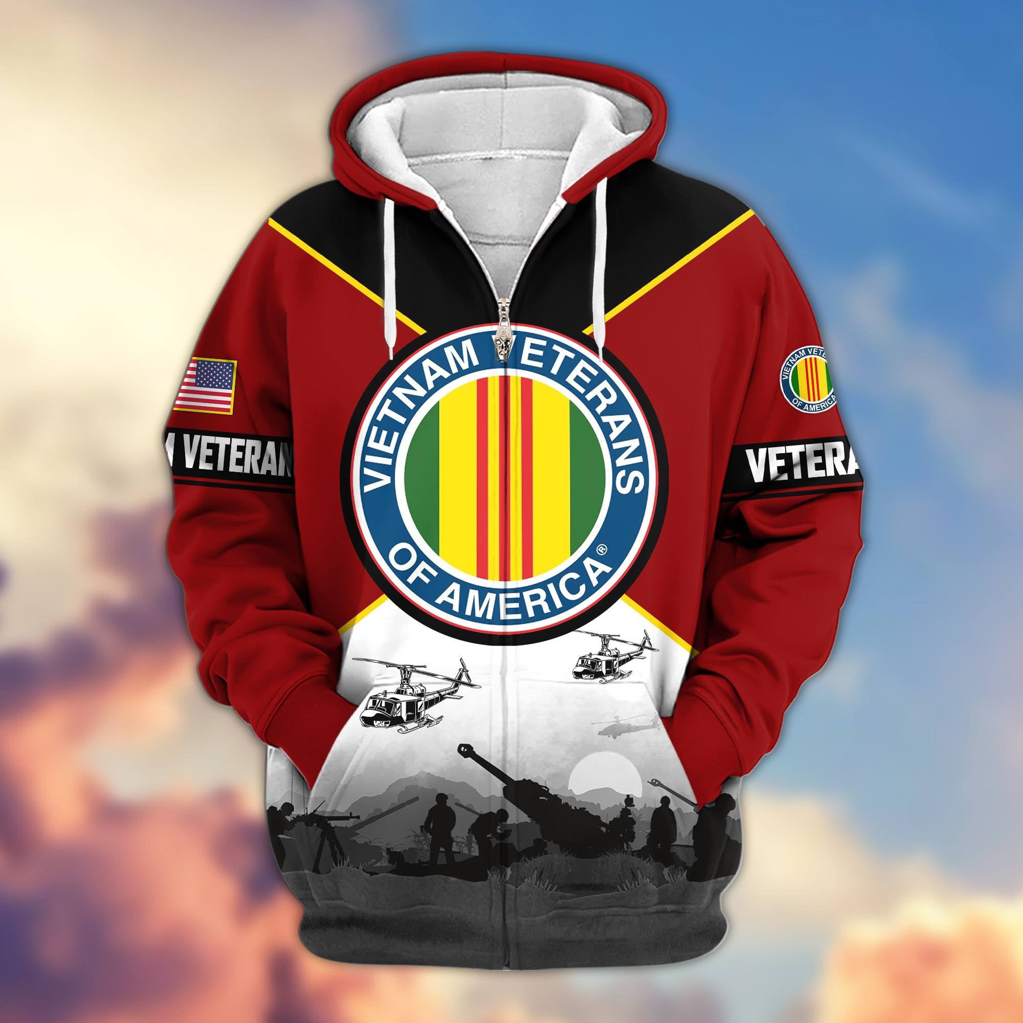 Premium US Veterans Zip Hoodie, Gifts For US Veterans, Gifts On Father's Day, Veterans Day.