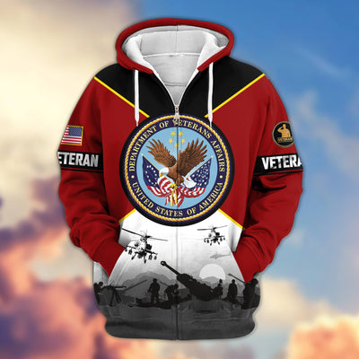 Premium US Veterans Zip Hoodie, Gifts For US Veterans, Gifts On Father's Day, Veterans Day.