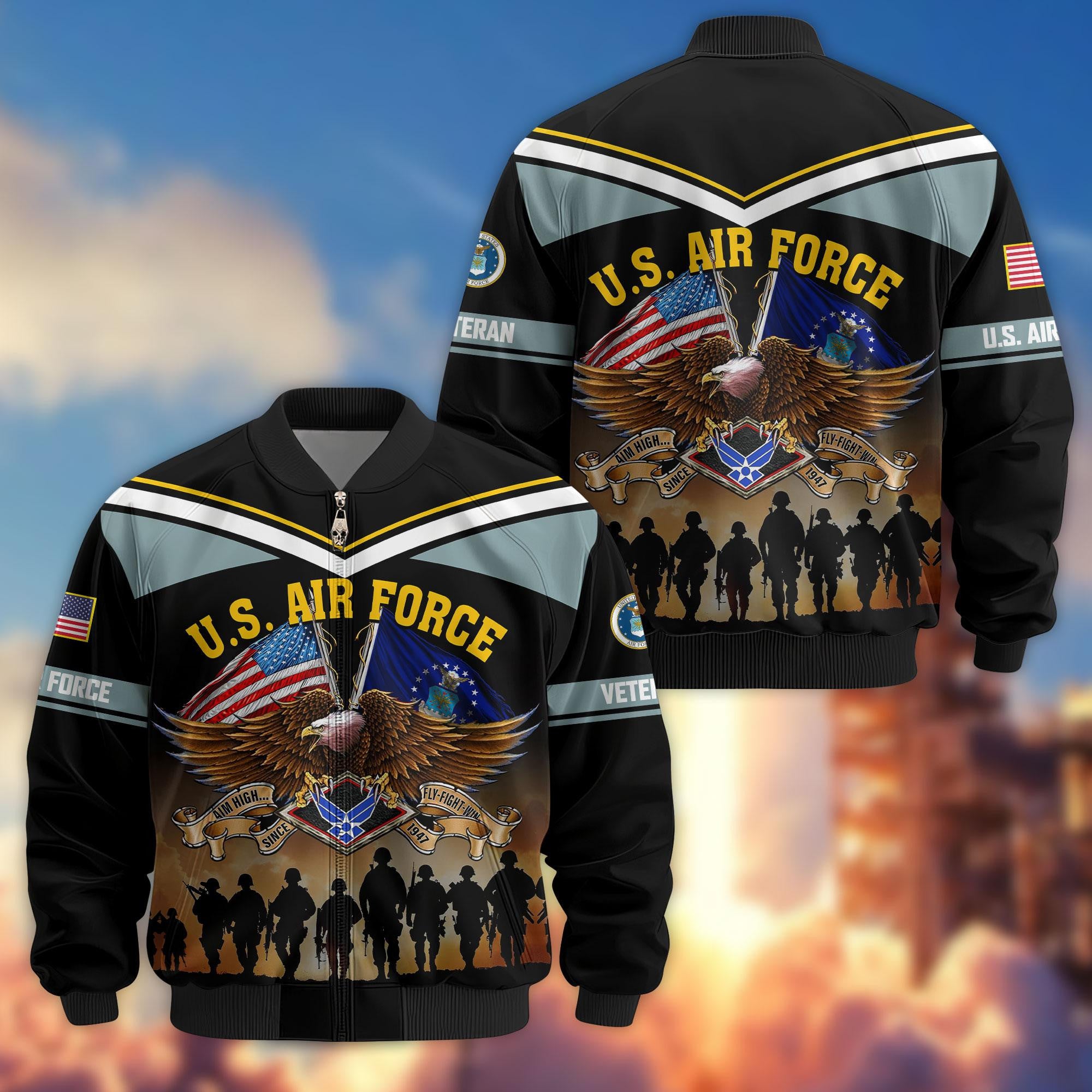 Premium US Veterans Bomber Jacket, Gifts For US Veterans, Gifts On Father's Day, Veterans Day.