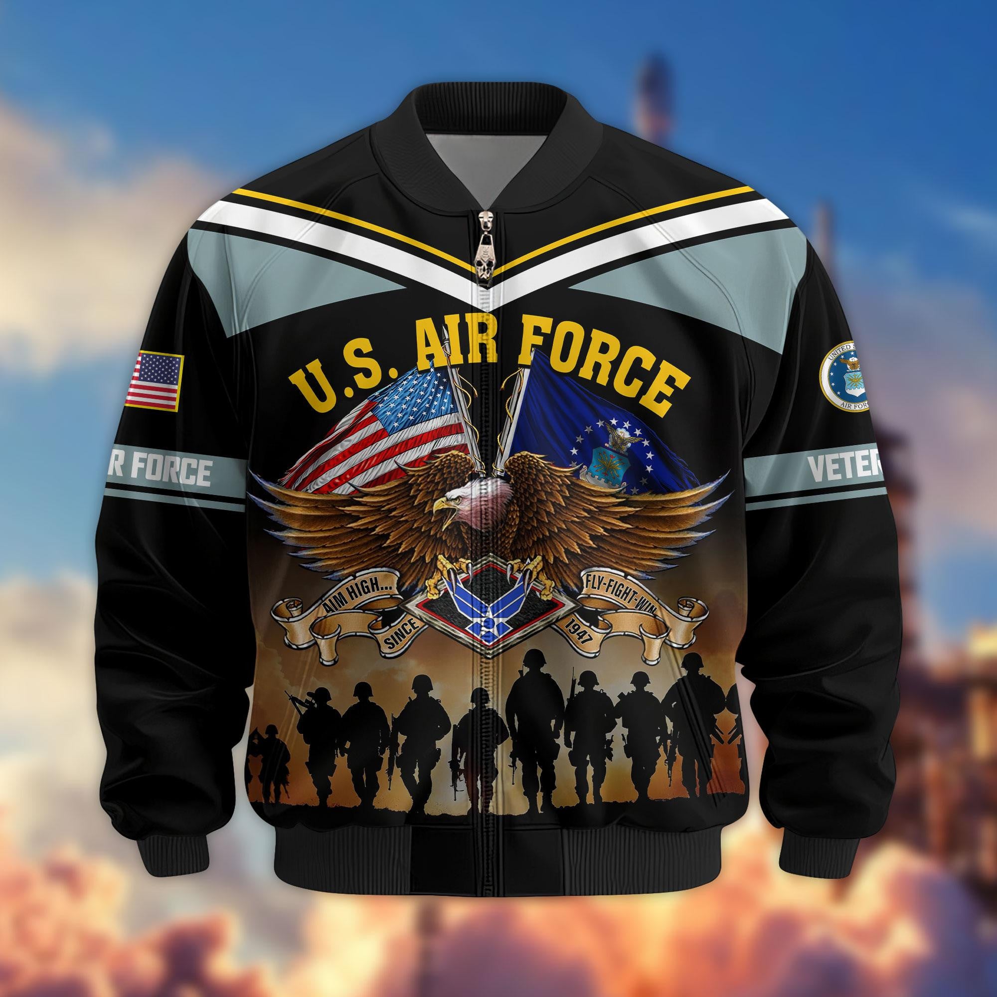 Premium US Veterans Bomber Jacket, Gifts For US Veterans, Gifts On Father's Day, Veterans Day.