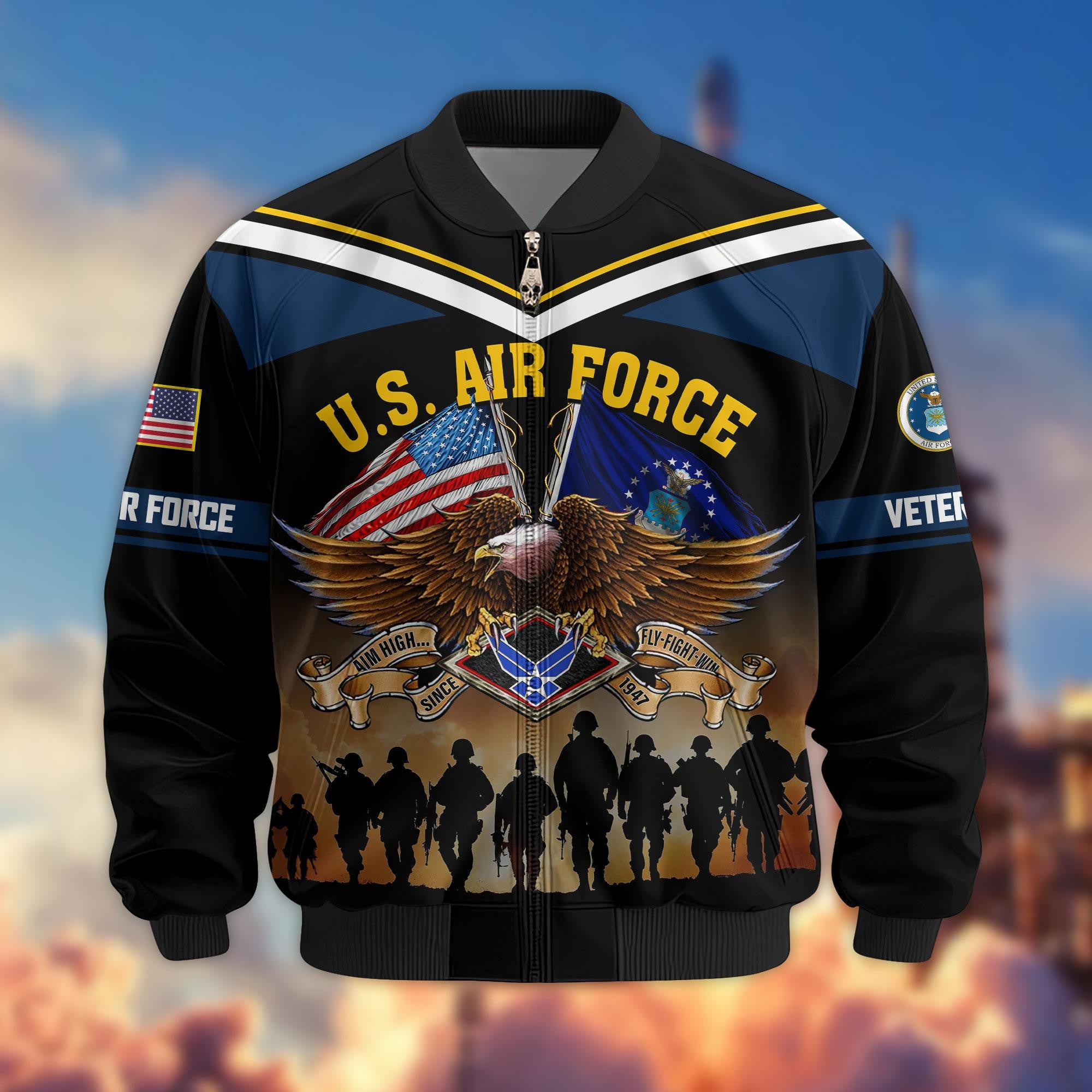 Premium US Veterans Bomber Jacket, Gifts For US Veterans, Gifts On Father's Day, Veterans Day.