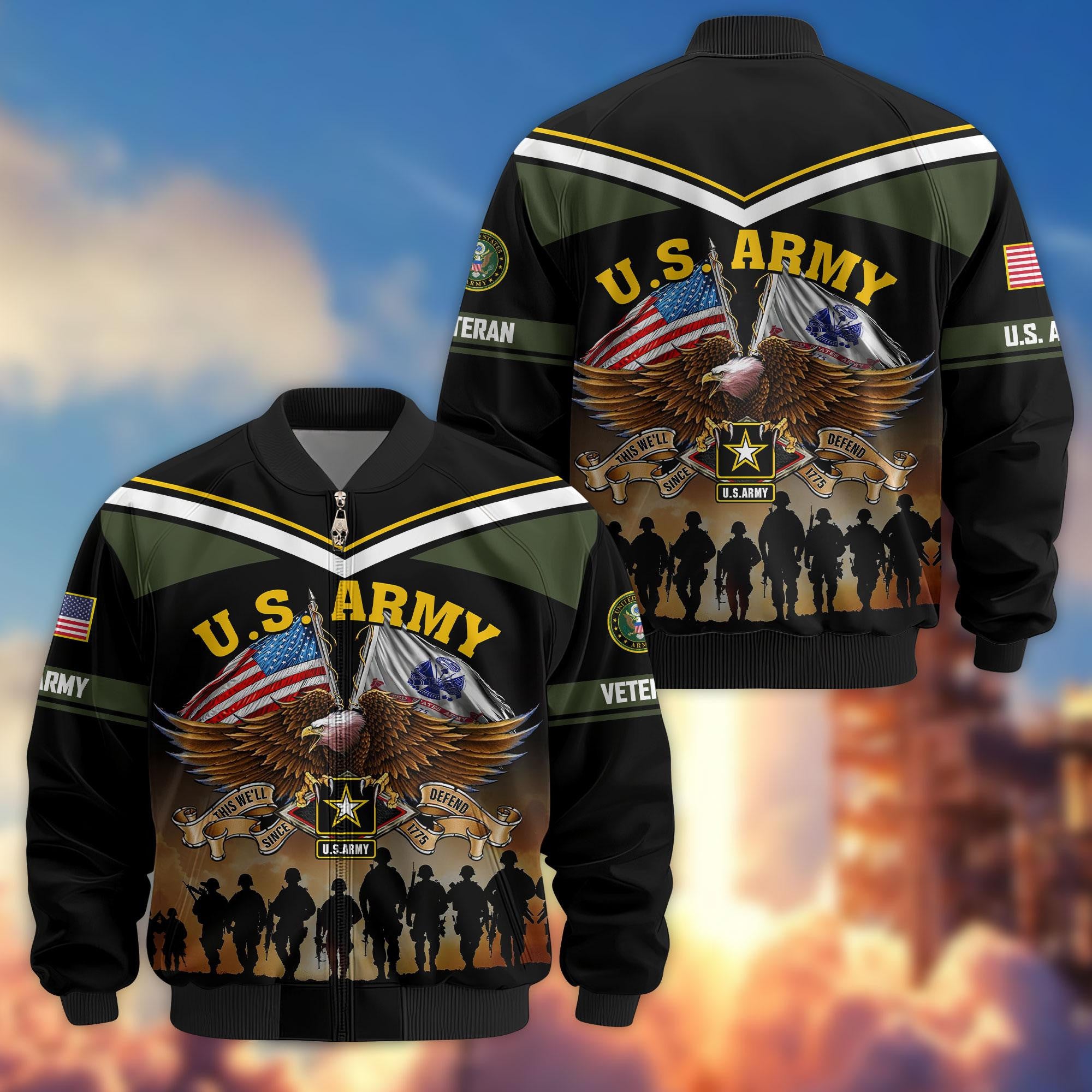 Premium US Veterans Bomber Jacket, Gifts For US Veterans, Gifts On Father's Day, Veterans Day.