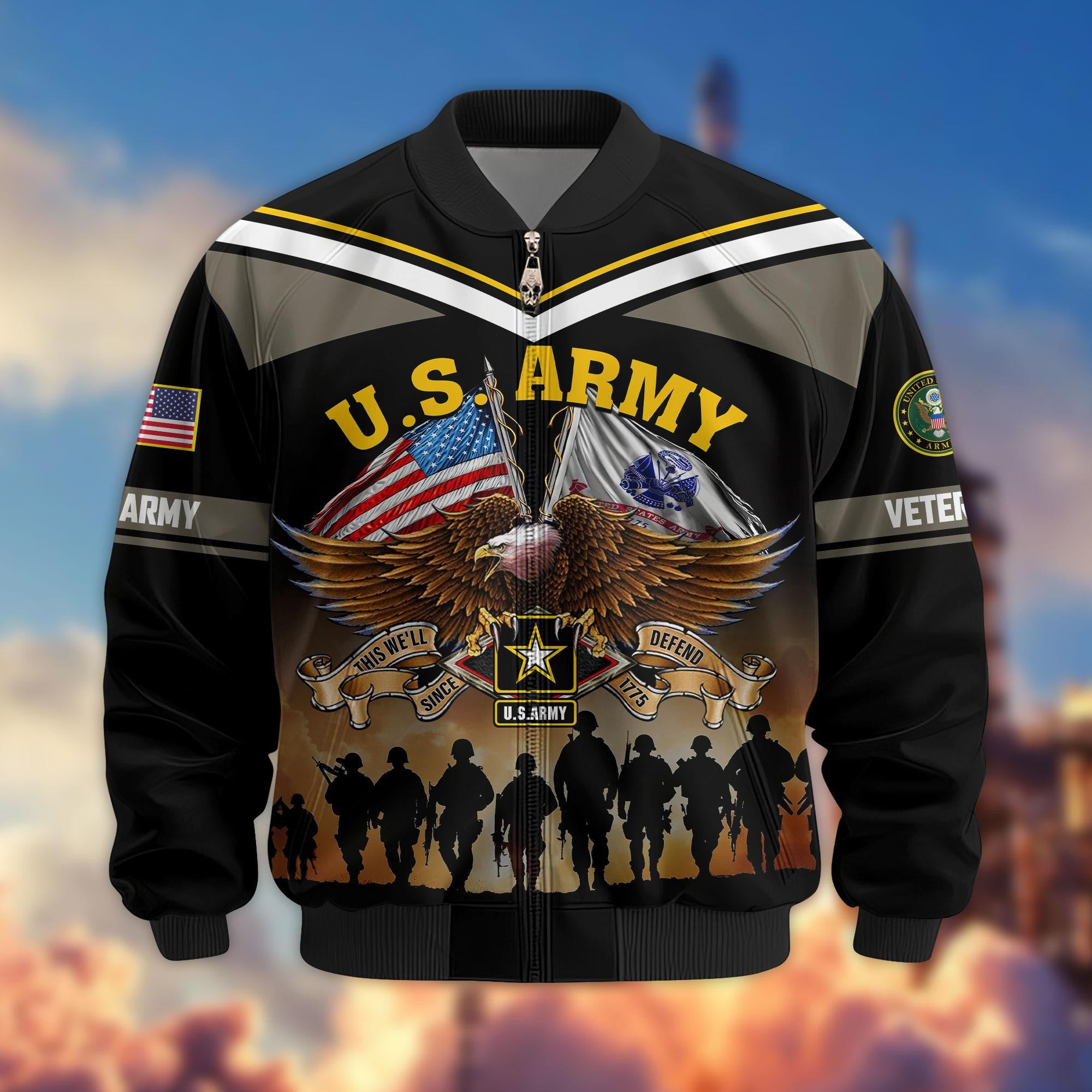 Premium US Veterans Bomber Jacket, Gifts For US Veterans, Gifts On Father's Day, Veterans Day.