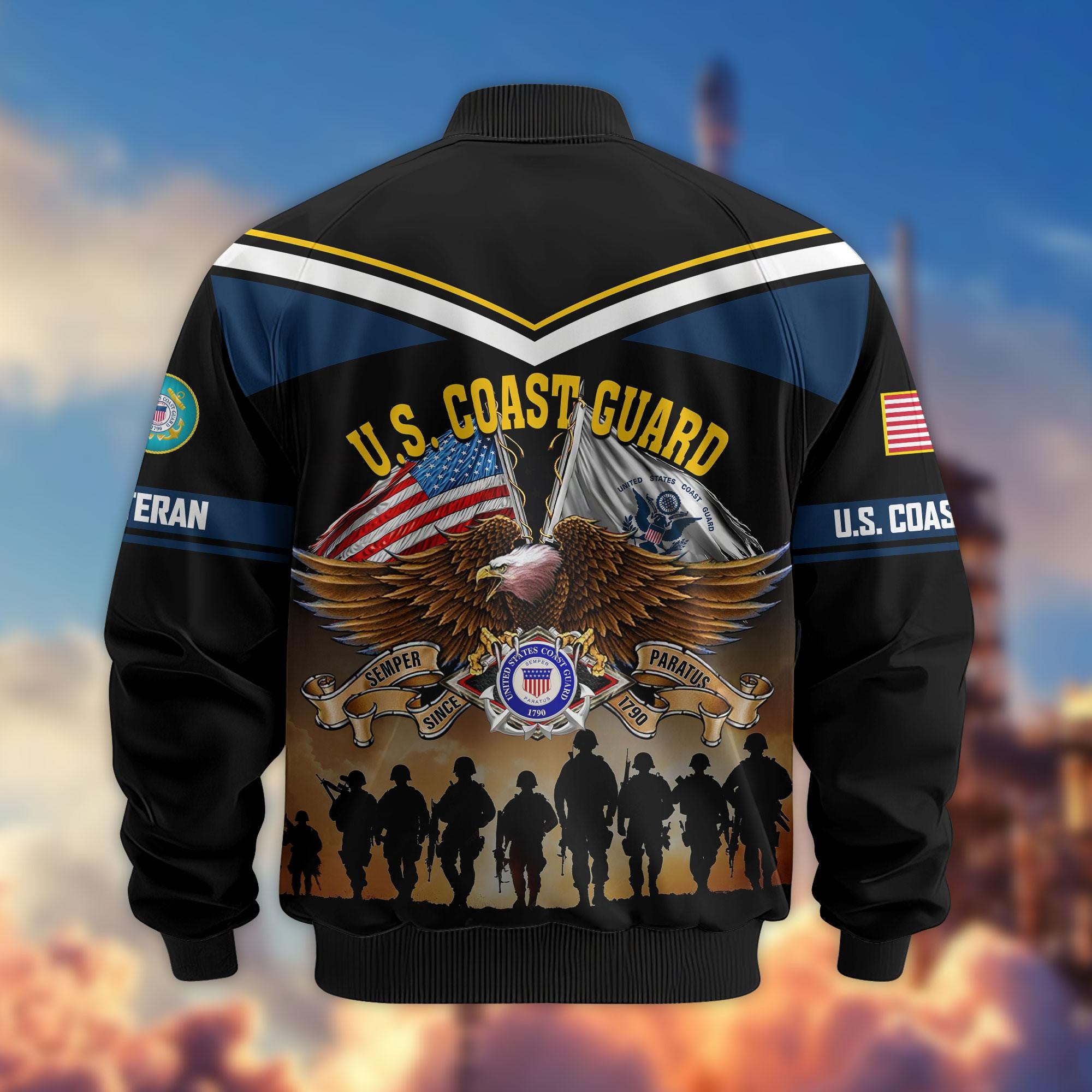 Premium US Veterans Bomber Jacket, Gifts For US Veterans, Gifts On Father's Day, Veterans Day.