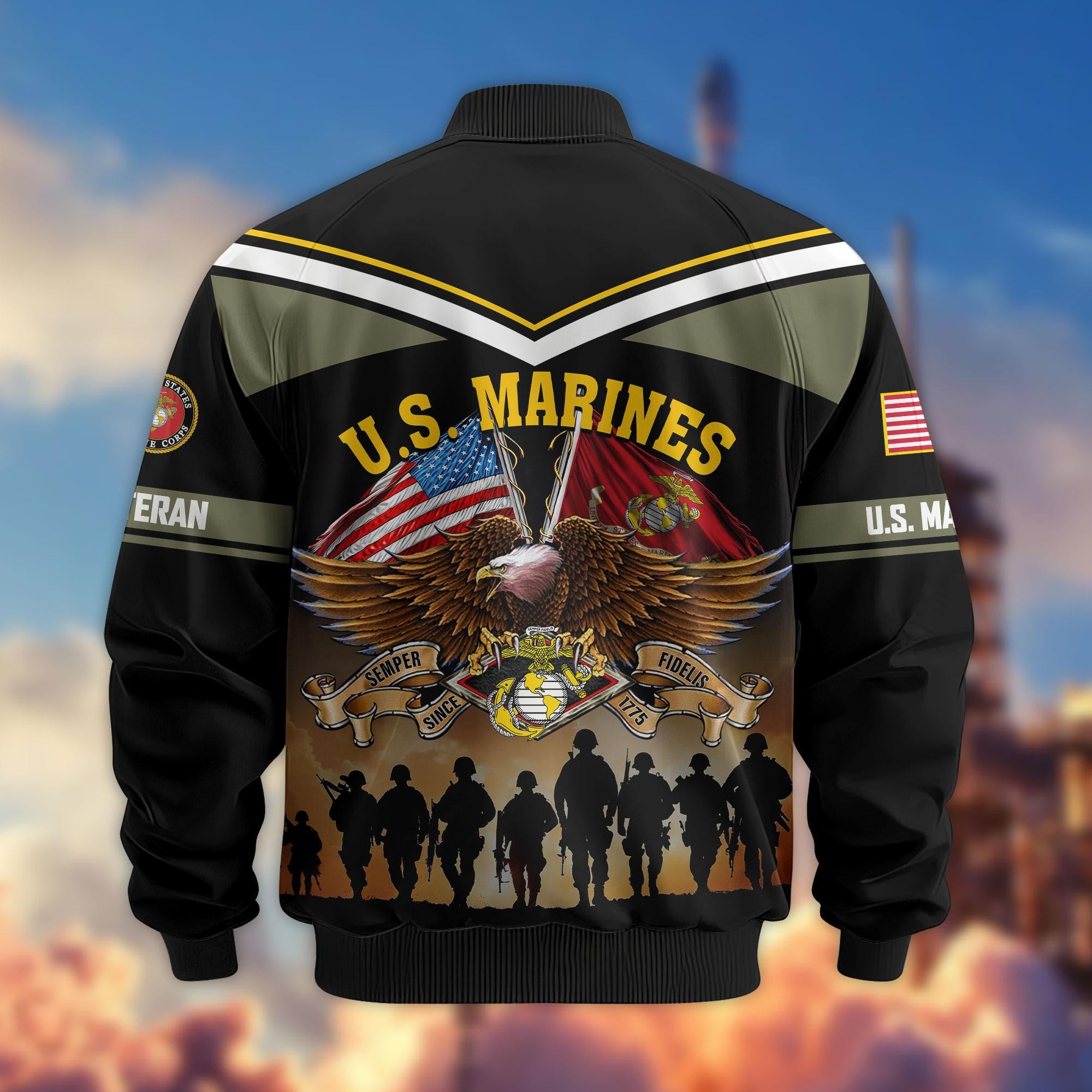 Premium US Veterans Bomber Jacket, Gifts For US Veterans, Gifts On Father's Day, Veterans Day.
