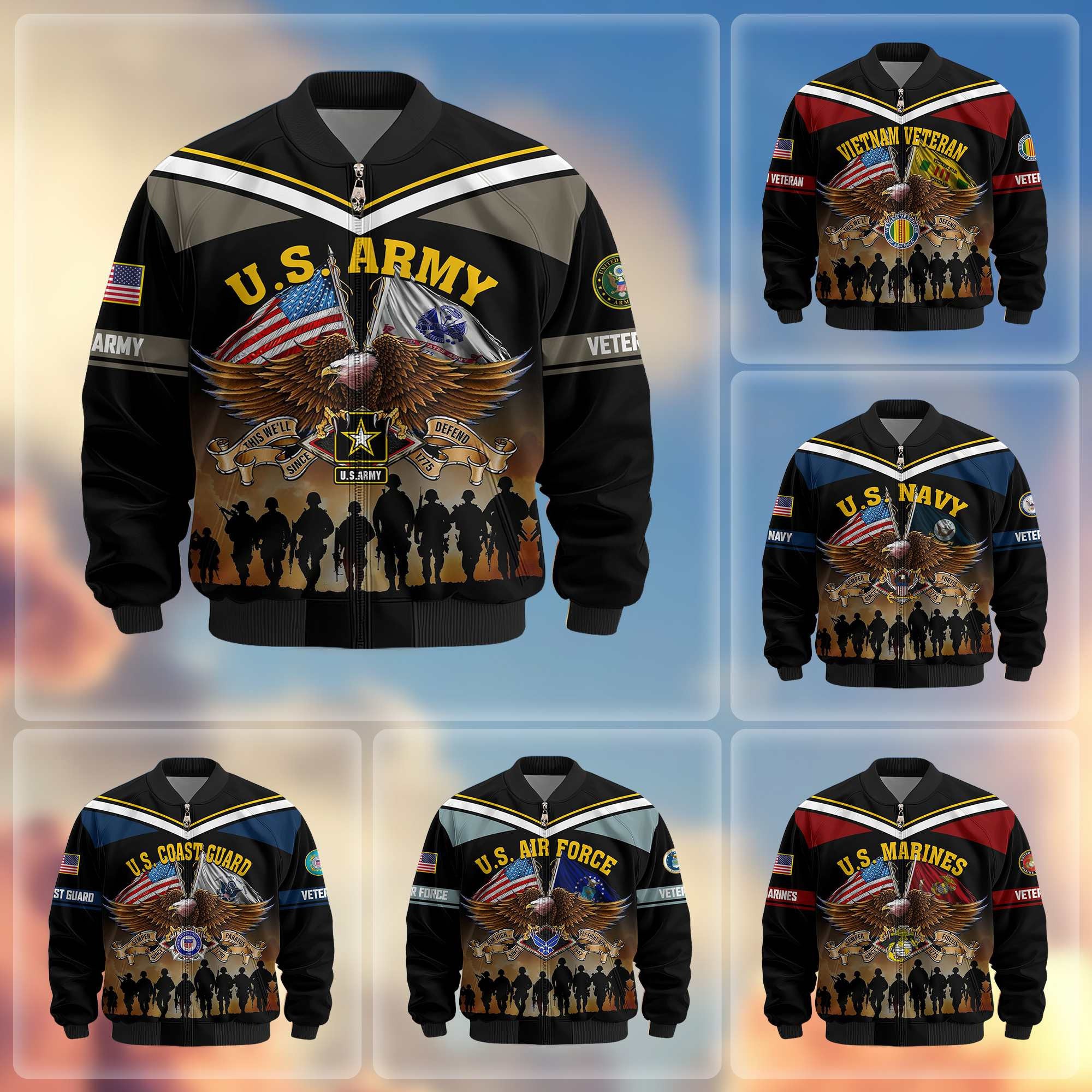Premium US Veterans Bomber Jacket, Gifts For US Veterans, Gifts On Father's Day, Veterans Day.