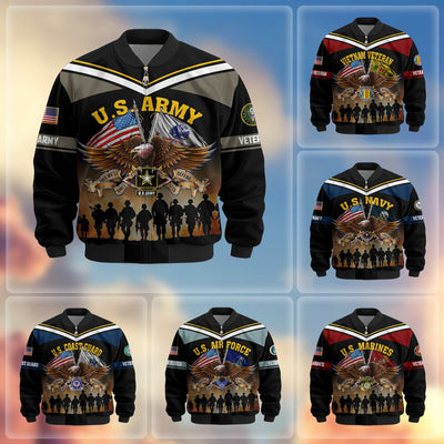 Premium US Veterans Bomber Jacket, Gifts For US Veterans, Gifts On Father's Day, Veterans Day.