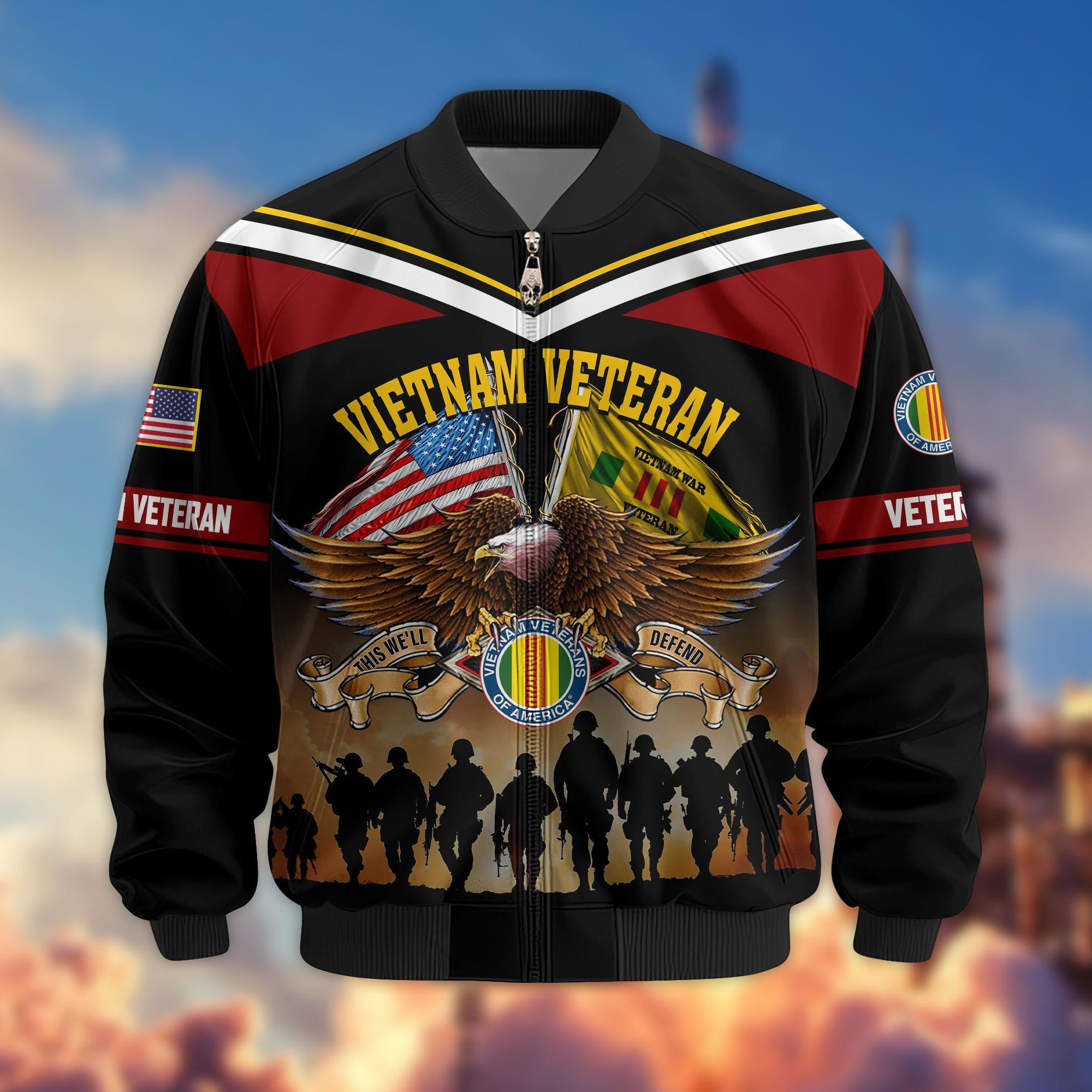 Premium US Veterans Bomber Jacket, Gifts For US Veterans, Gifts On Father's Day, Veterans Day.