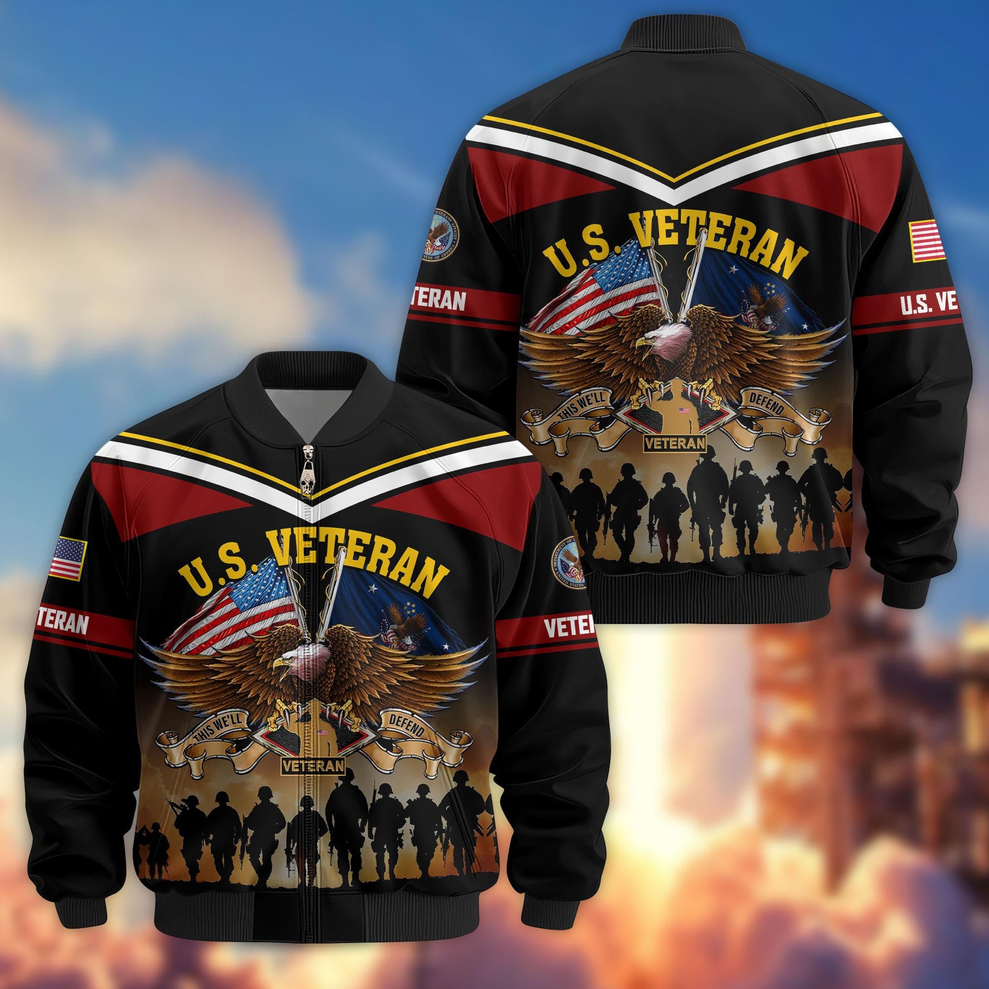 Premium US Veterans Bomber Jacket, Gifts For US Veterans, Gifts On Father's Day, Veterans Day.