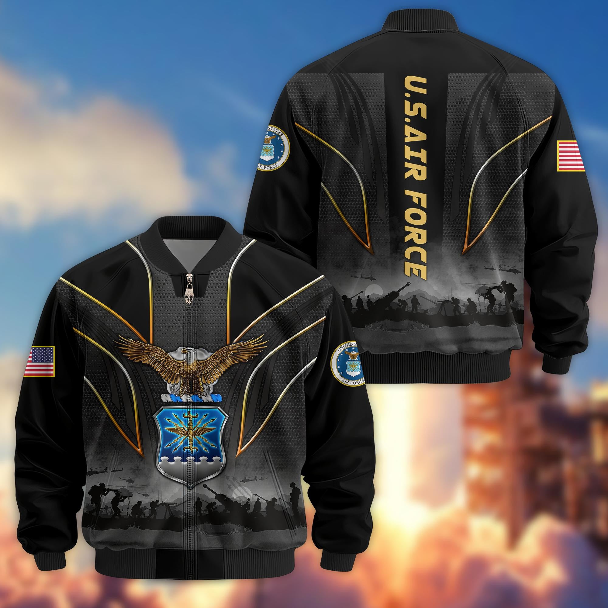 Premium US Veterans Bomber Jacket, Gifts For US Veterans, Gifts On Father's Day, Veterans Day.