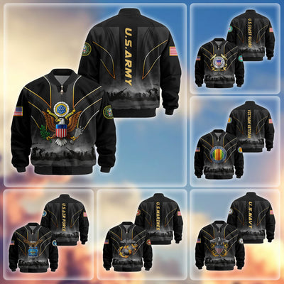 Premium US Veterans Bomber Jacket, Gifts For US Veterans, Gifts On Father's Day, Veterans Day.