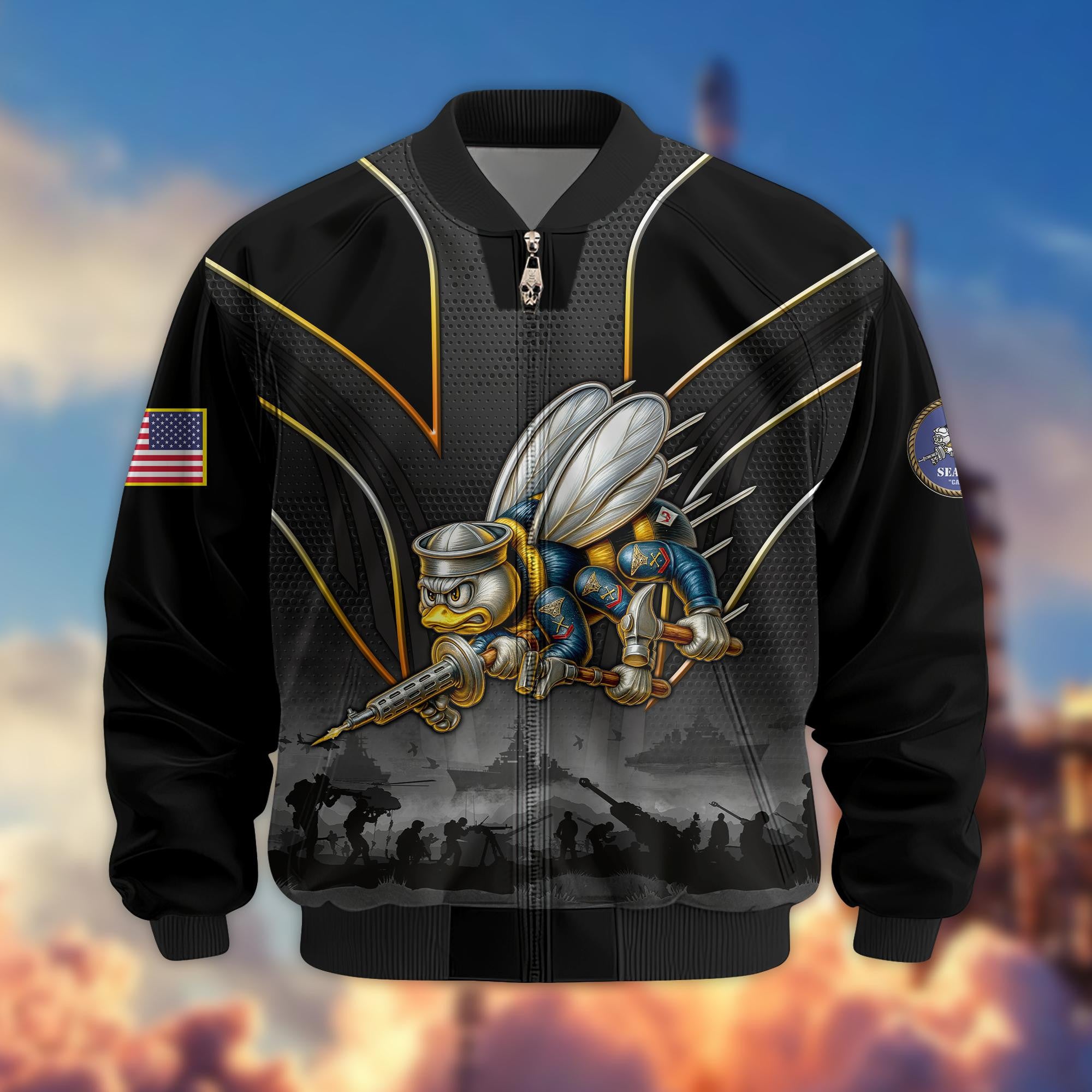 Premium US Veterans Bomber Jacket, Gifts For US Veterans, Gifts On Father's Day, Veterans Day.