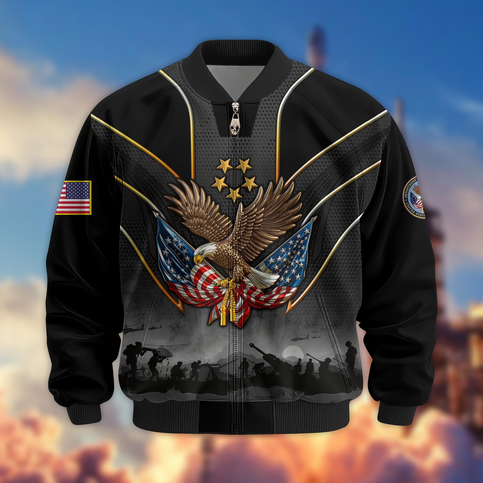 Premium US Veterans Bomber Jacket, Gifts For US Veterans, Gifts On Father's Day, Veterans Day.
